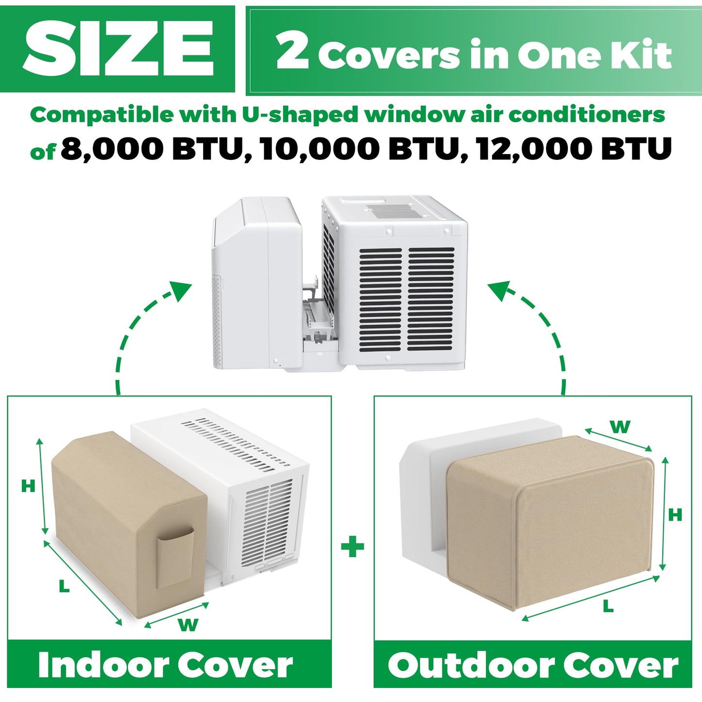 Forestchill 2 Pcs Window Air Conditioner Cover, Compatible with Midea U-shaped Window AC Units, Upgraded Insulated Outdoor & Indoor Window AC Covers Set, Full Coverage and Weatherproof for Winter