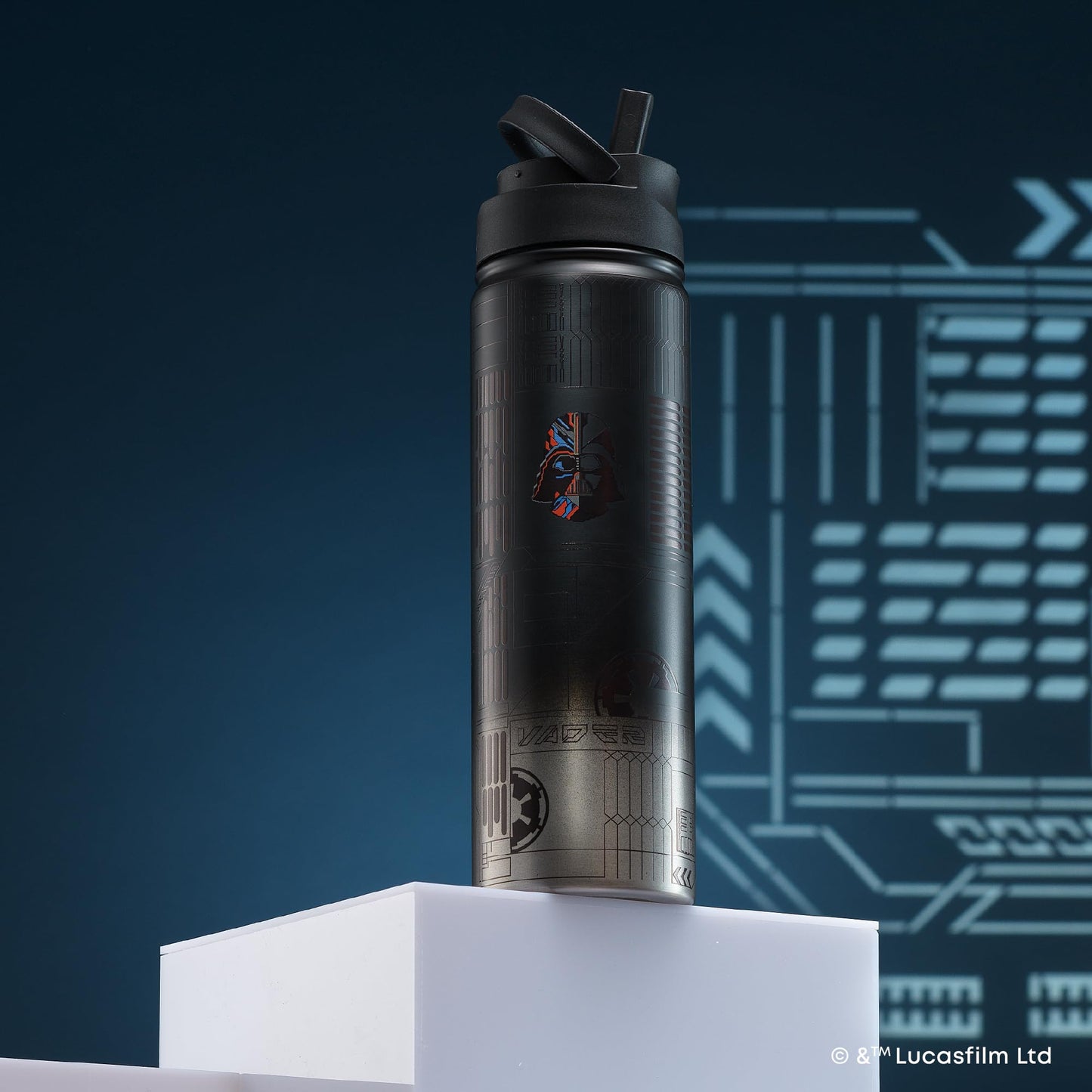 JoyJolt Star Wars Linear Darth Vader Stainless Steel Water Bottle with Flip Straw Lid, 22 oz Vacuum Insulated Water Bottle, BPA-Free Tumbler for Sports and Travel, Star Wars Gifts