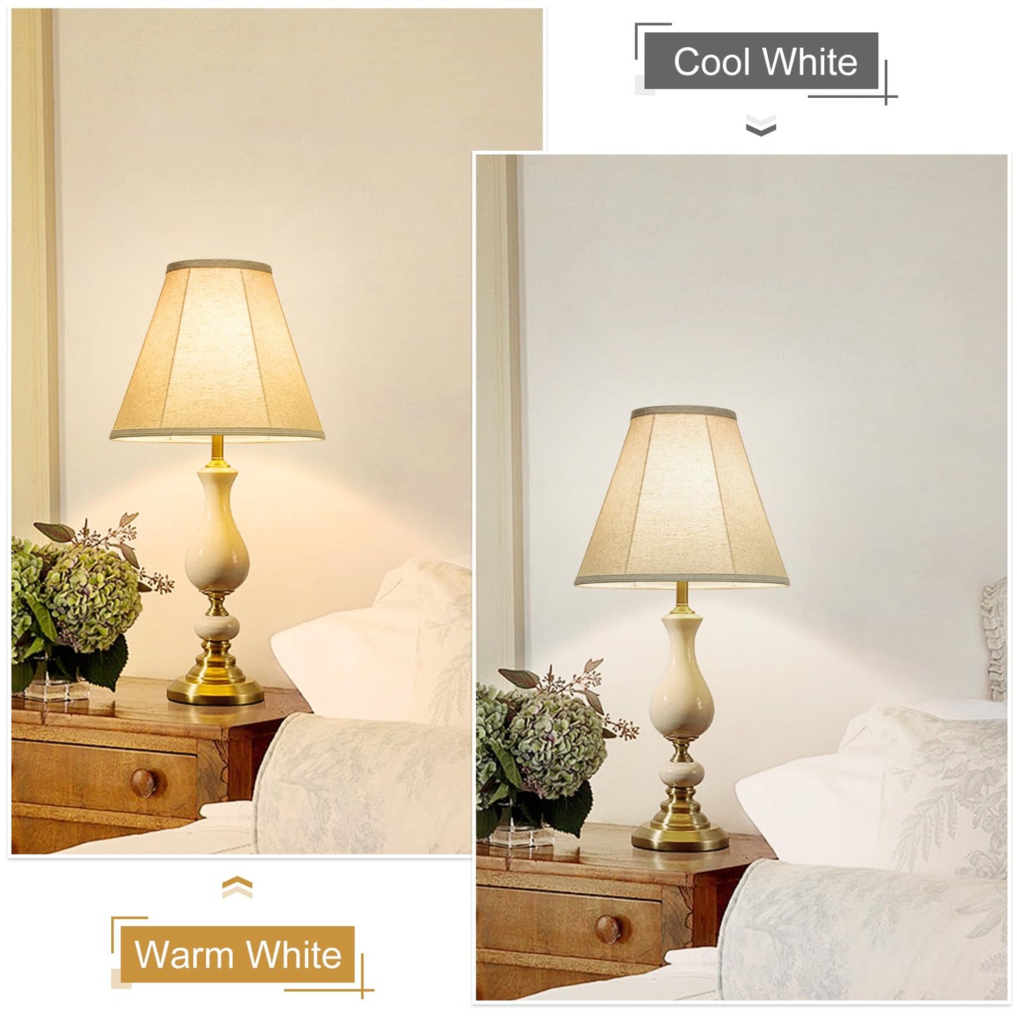 Bell Lamp Shades Set of 2, 6"Top x 13"Bottom x 10"High, Beige Shade Replacement for Table Lamps, Floor Lamps, Fabric Natural Linen Hand Crafted(Spider Fitter), Harp Holders Included, Assembly Required
