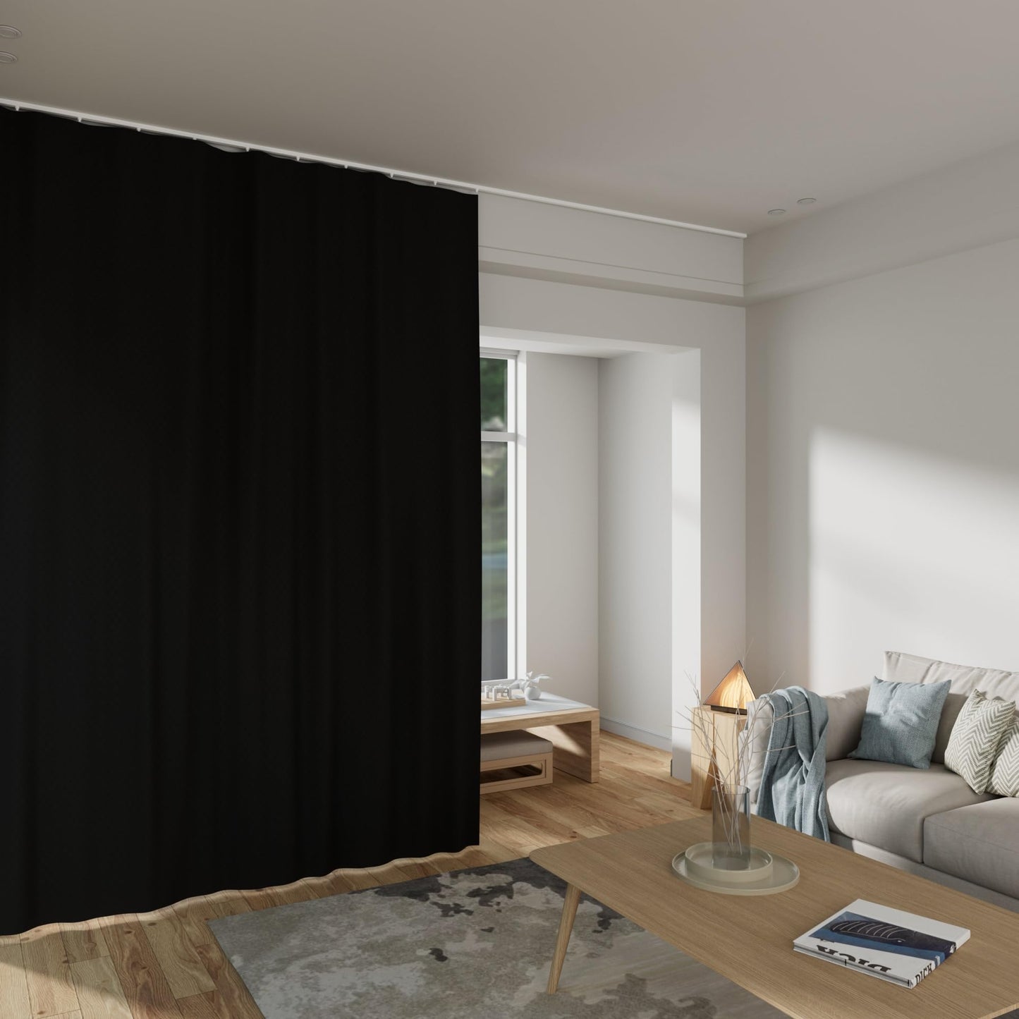 MaKefeile Room Divider Curtains Total Blackout Privacy Curtain Panel Room Thermal Insulated Noise Reduction Curtains for Bedroom Window Living Room Ceiling Track Curtain W 8.3 ft × H 7 ft Black