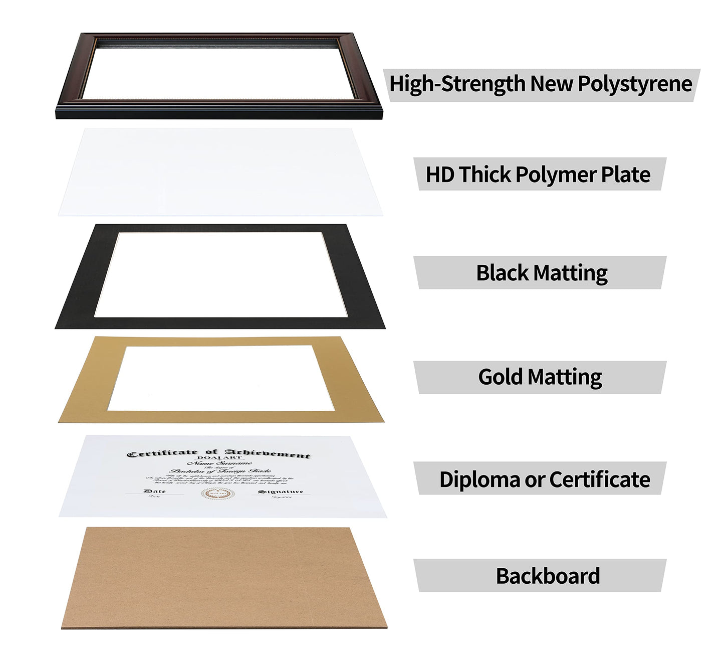 DOAI ART 8.5x11 Diploma Frame Classic Mahogany Color Display 8.5x11-inch with Black Over Gold Mat or 11x14 Document &Certificate Without Mat,Wide Molding, Gold Beads Hanging Hardware Included