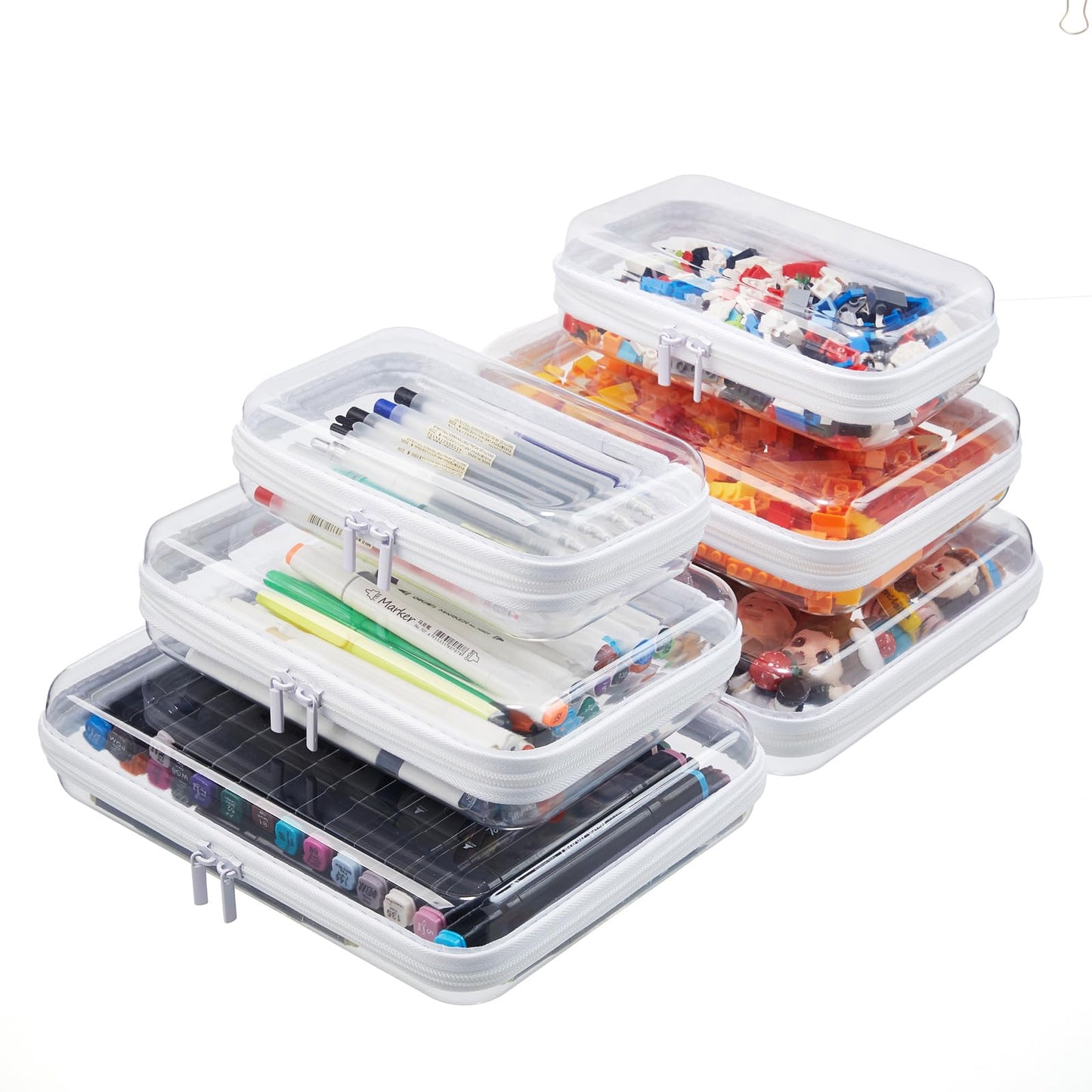 MACOPRO 6PCS Clear Zipper Pouches, Christmas Item Storage Bins, Zippered Hard Pouch Double, Portable Makeup and Cosmetic Bag, Toy Storage Organizer Bins, Hard Plastic Case, Clear Zipper Bags