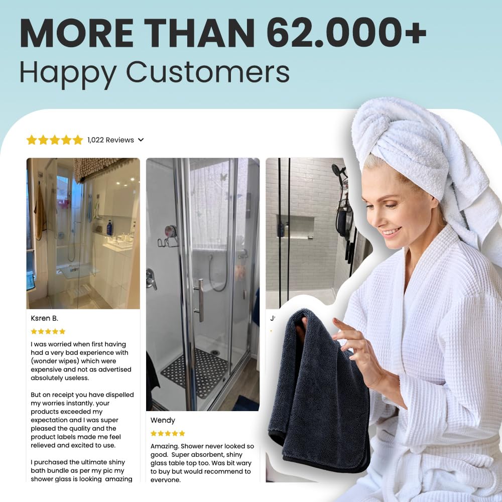 Shiny Bath Shiny Wipes Medium Drying Towel, The Original, 12x16in/30x40cm, Ultra Absorbent Twisted-Loop Design, Streak-Free Towel Cloth for Shower, Household, Car, No Streaks or Limescale (4 Towels)