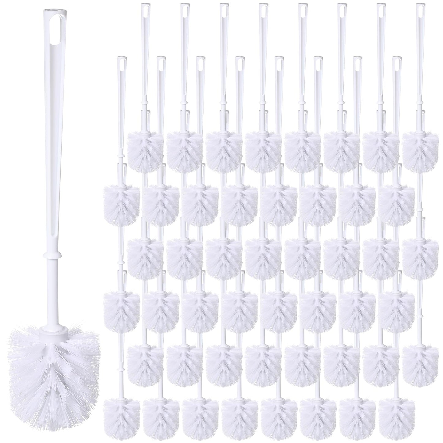 Mimorou 50 Pcs White Toilet Brush, Bathroom Toilet Bowl Brush, Soft Bristle Long Handle Plastic Toilet Scrubber for Bathroom