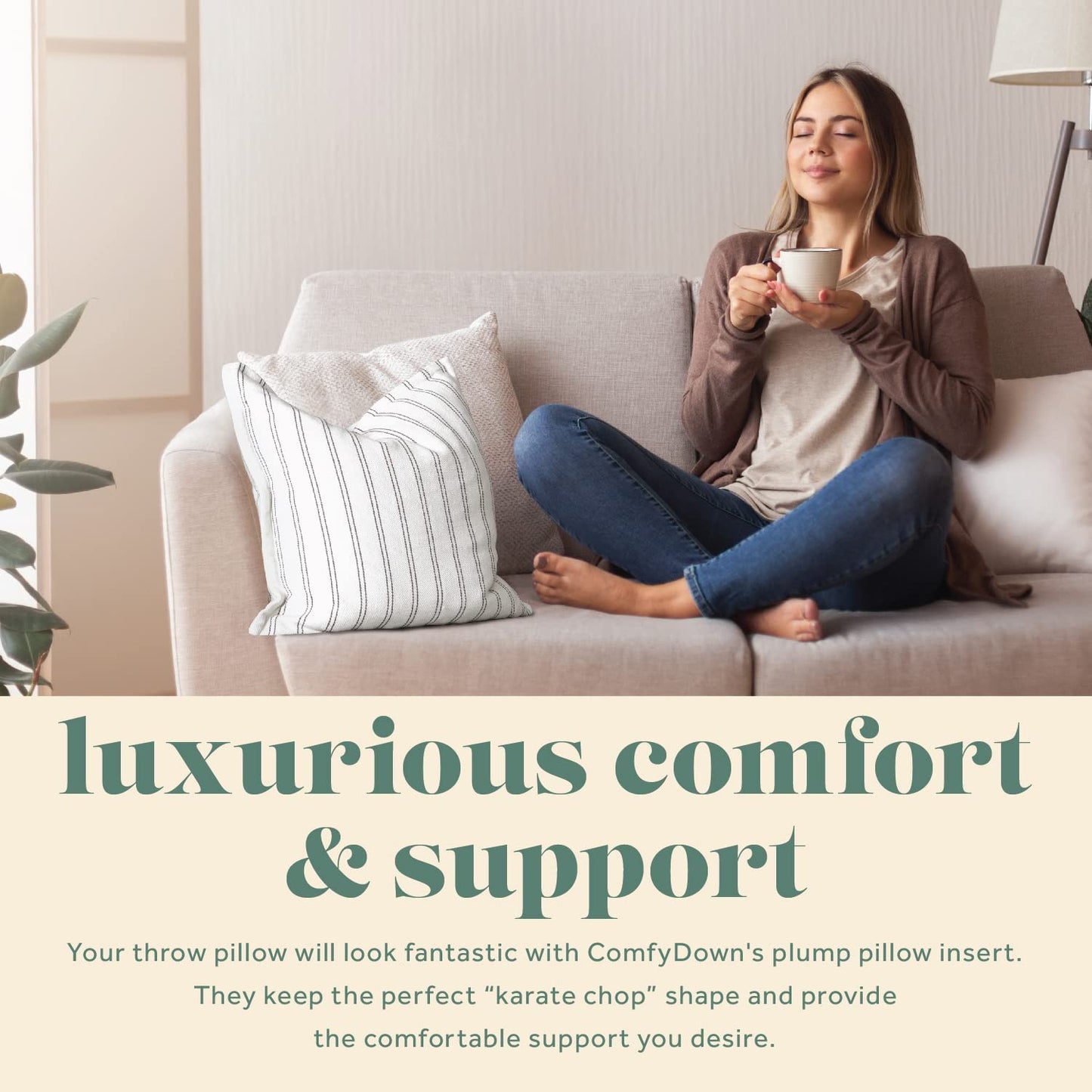 ComfyDown 22x22 Throw Pillow Inserts (Set of 2), Down & Feather Fill, 100% Cotton Cover, Made in USA – Premium Soft Decorative Pillow Forms Sham Stuffers for Bed, Sofa & Couch