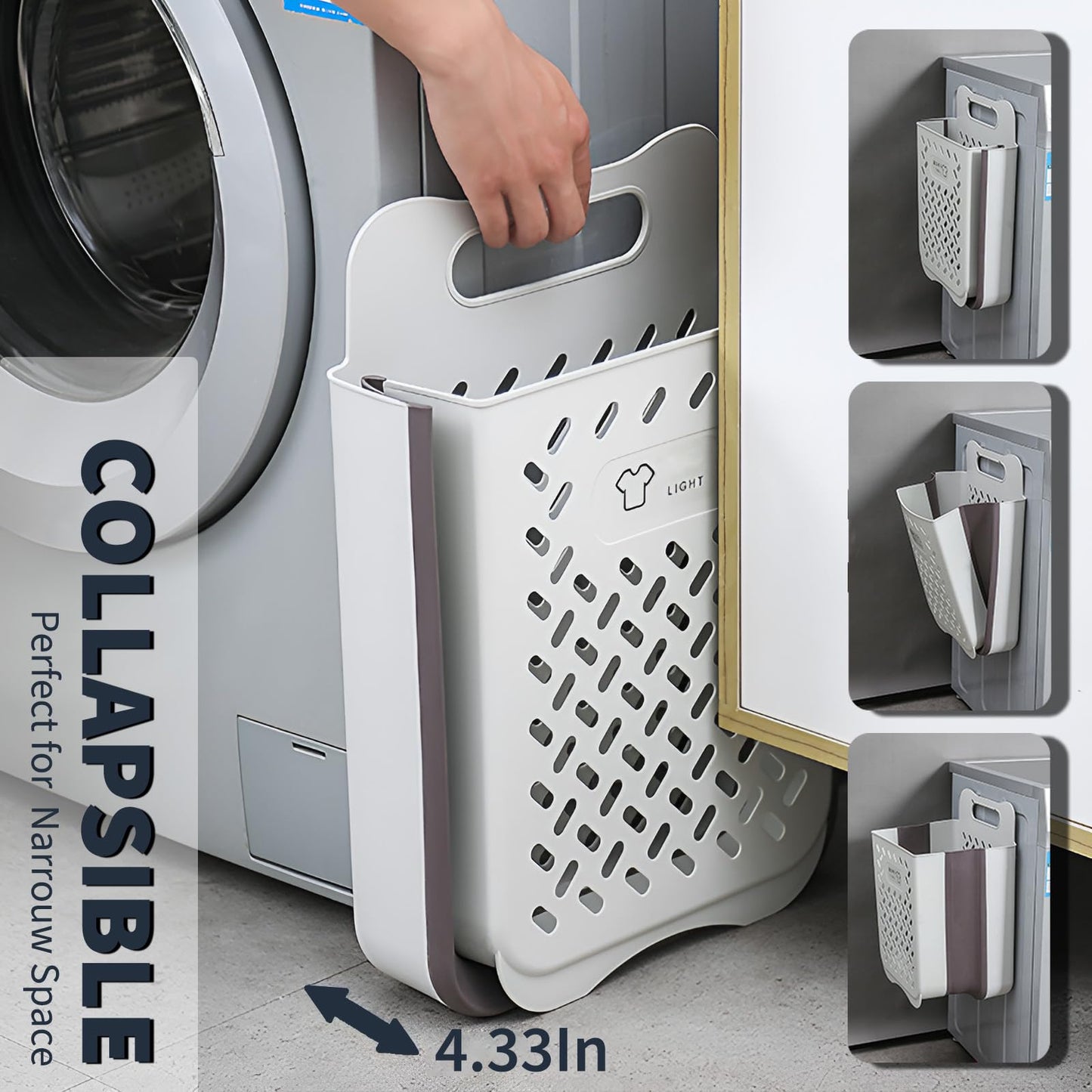 Pansyling Plastic Foldable Laundry Basket with Handle, 35L Wall Mounted Laundry Hamper Freestanding Dirty Clothes Hamper, Collapsible Laundry Baskets Pop Up Hamper Storage Container for Snacks Dolls