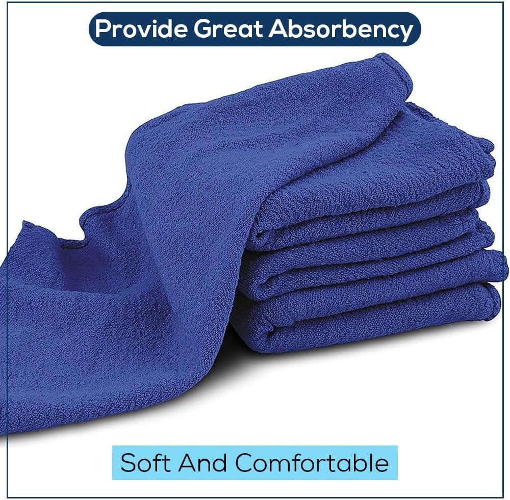 Simpli-Magic Cotton Shop Towels 14"x12" (90 Pack) – Reusable Cleaning Shop Rags for Automobiles, Industries, Garage and Homes (Blue)