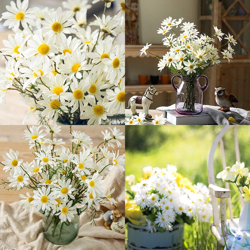 AmyHomie Artificial Daisy Flowers, 10 Bundles Silk Gerber Daisies Bulk, 50 Heads Fake Wildflowers for Home Wedding Party Spring Decor (Milk White