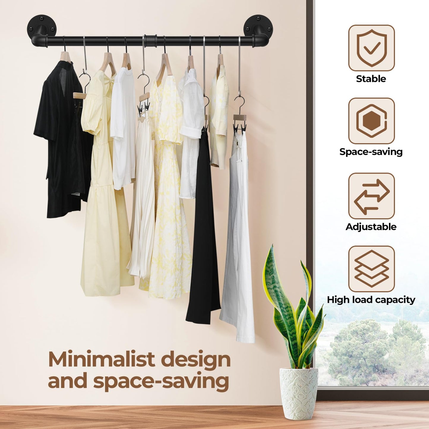 Abiglifty Wall Mounted Clothes Rack 38.4 Inch, 2 Pack Industrial Pipe Clothing Rack, Black Wall Clothing Rack, Multi-Purpose Clothing Hanging Rod for Closet