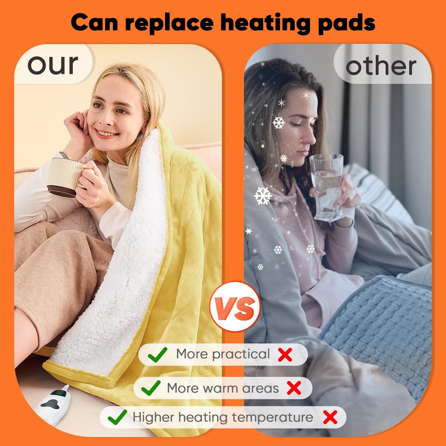greenoak Heated Blanket Electric Throw 50"X60", Heating Blankets with 10 Heat Levels 8 Hours Auto-Off, Soft Flannel Sherpa Fluffy House Warming Gifts for Grandma Seniors Mom,Cream Yellow