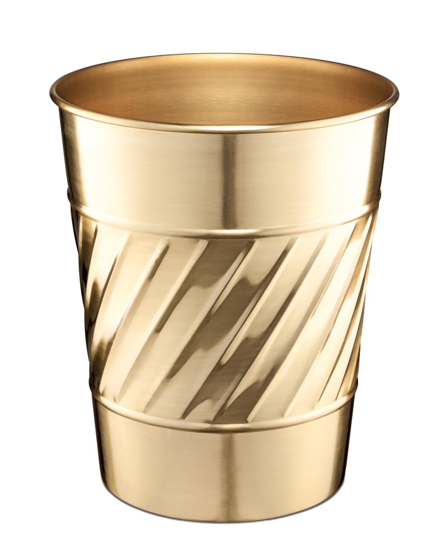 Monarch Abode Metal Bathroom Trash Can – Waste Basket for Bedroom, Office Desk, & Dorm, Handcrafted Wave Embossed, Durable Decorative Brushed Gold Small Trash Can Bathroom Garbage Bin Wastebasket