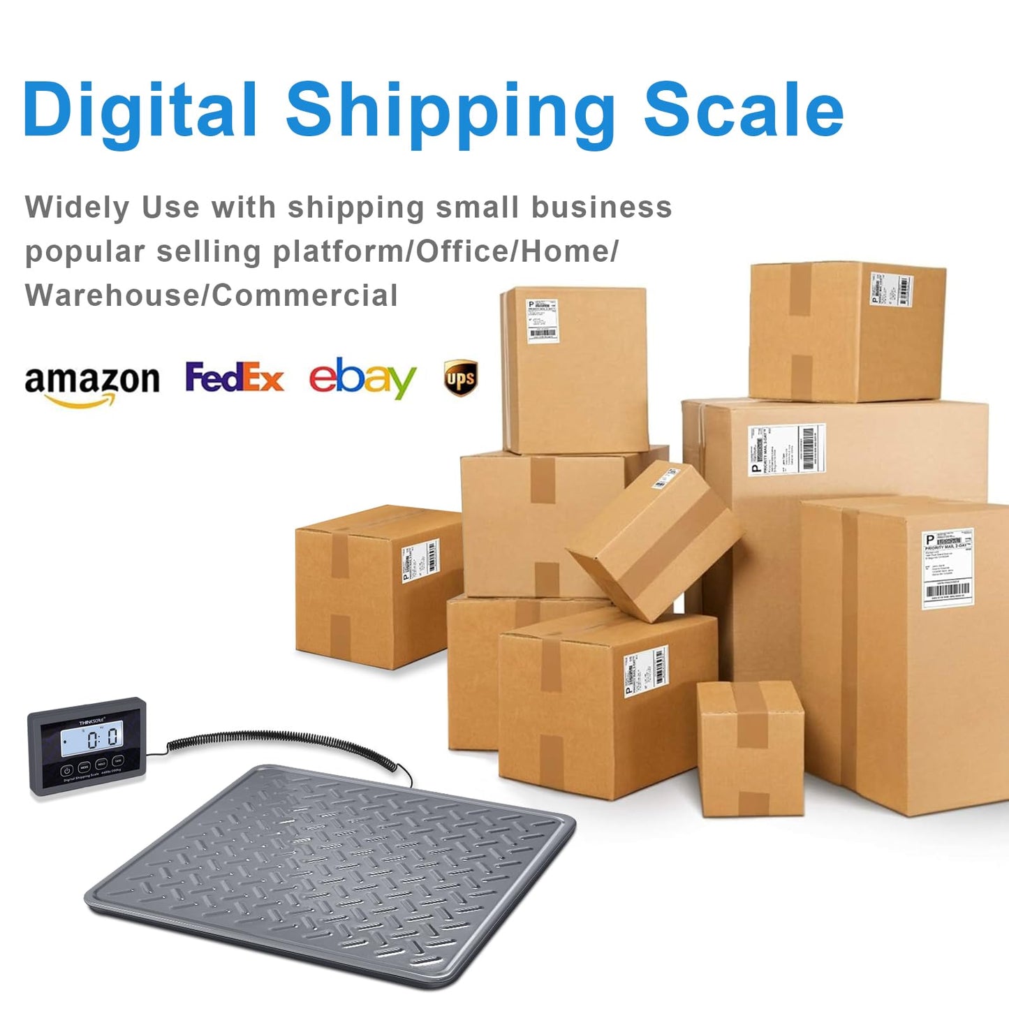 THINKSCALE Shipping Scale, 440lb/1oz Digital Heavy Duty Postal Scale, Strong Steel Platform, Postage Scale with Hold/Tare/LCD Display, Scale for Packages, Luggage Scale, Battery&AC Adapter Included