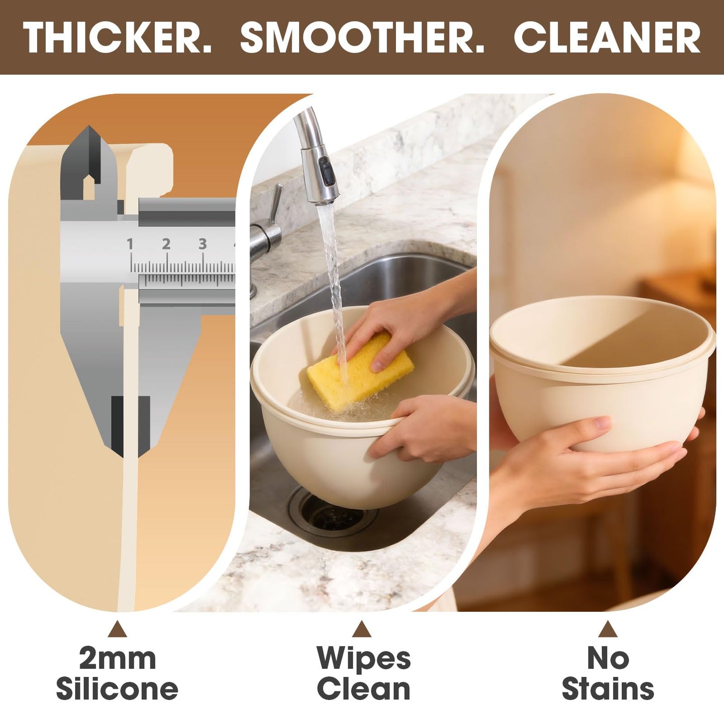 Snuggery 3Pcs 5QT Silicone Bowl Liner for KitchenAid Tilt-Head Stand Mixers – Food-Grade Silicone Insert with Sealable Lid, Vent Holes & ml Markings – Heat-Resistant, Stackable Design