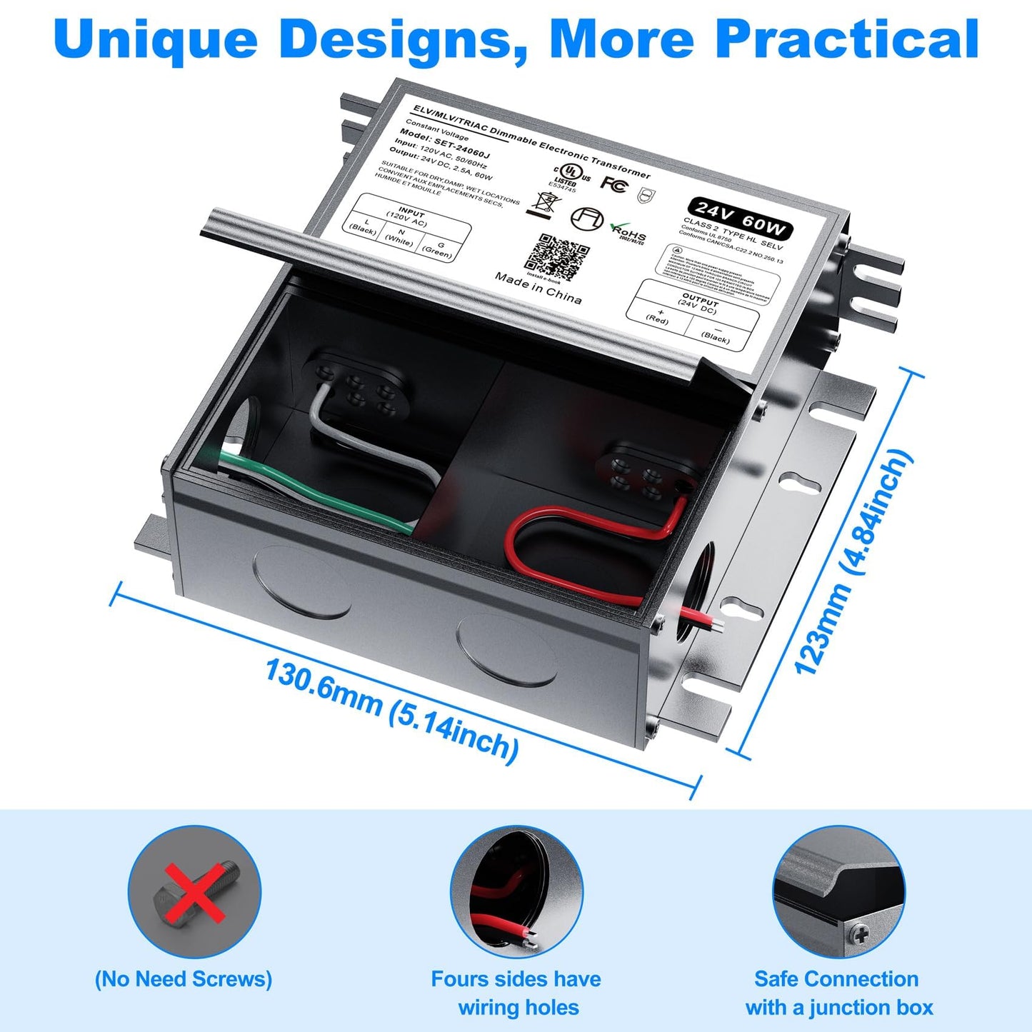 (2 Pieces) 24V Dimmable LED Driver, 60W Triac ELV/MLV LED Transformer Compatible with Lutron&Leviton Switches, Dimmable Led Power Supply 60W 24V for Light Smooth Flicker Free Dimming