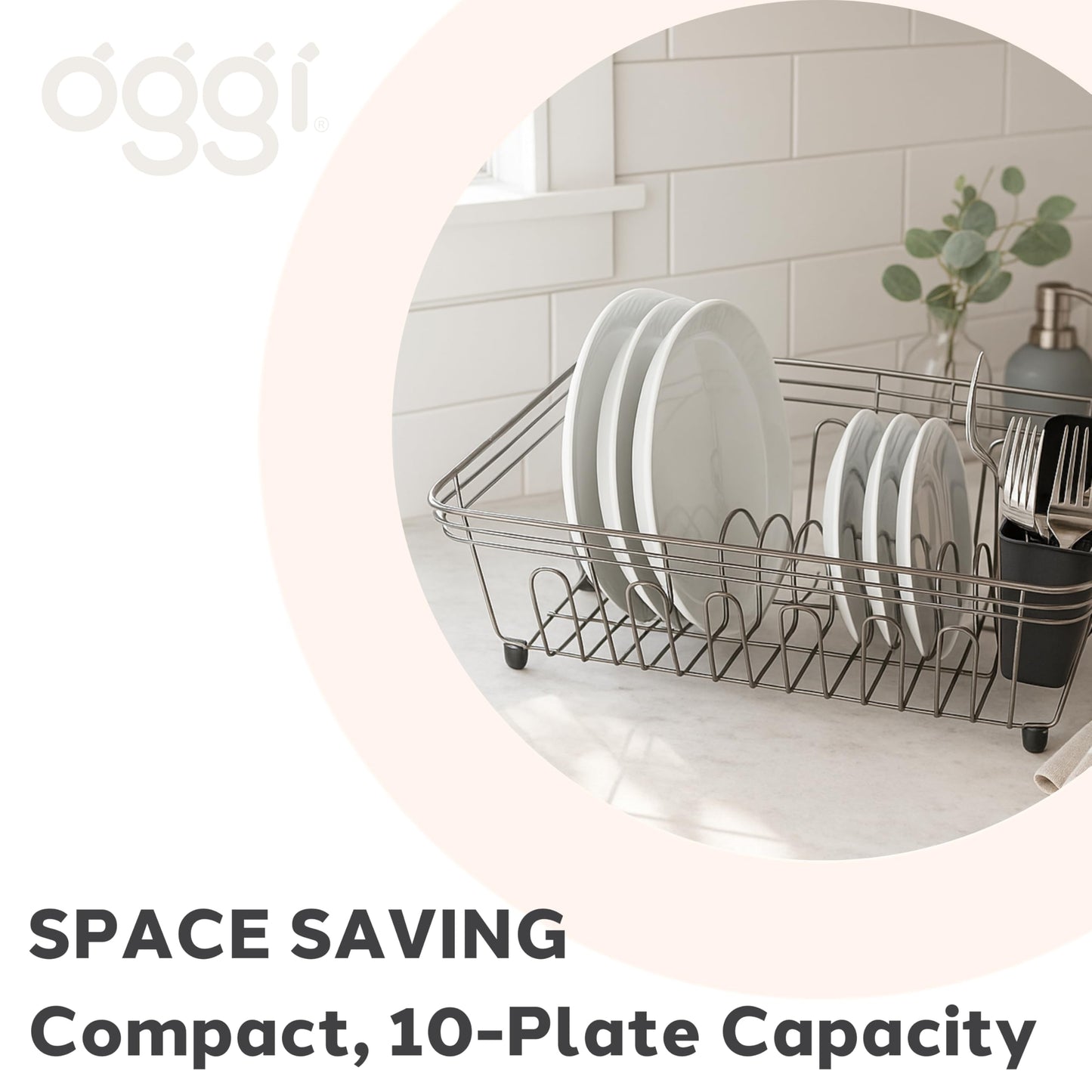 Oggi Compact Dish Drying Rack - Black Steel Drainer, Racks for Kitchen Counter, Durable Coated Steel Kitchen Dryer with Cutlery Holder