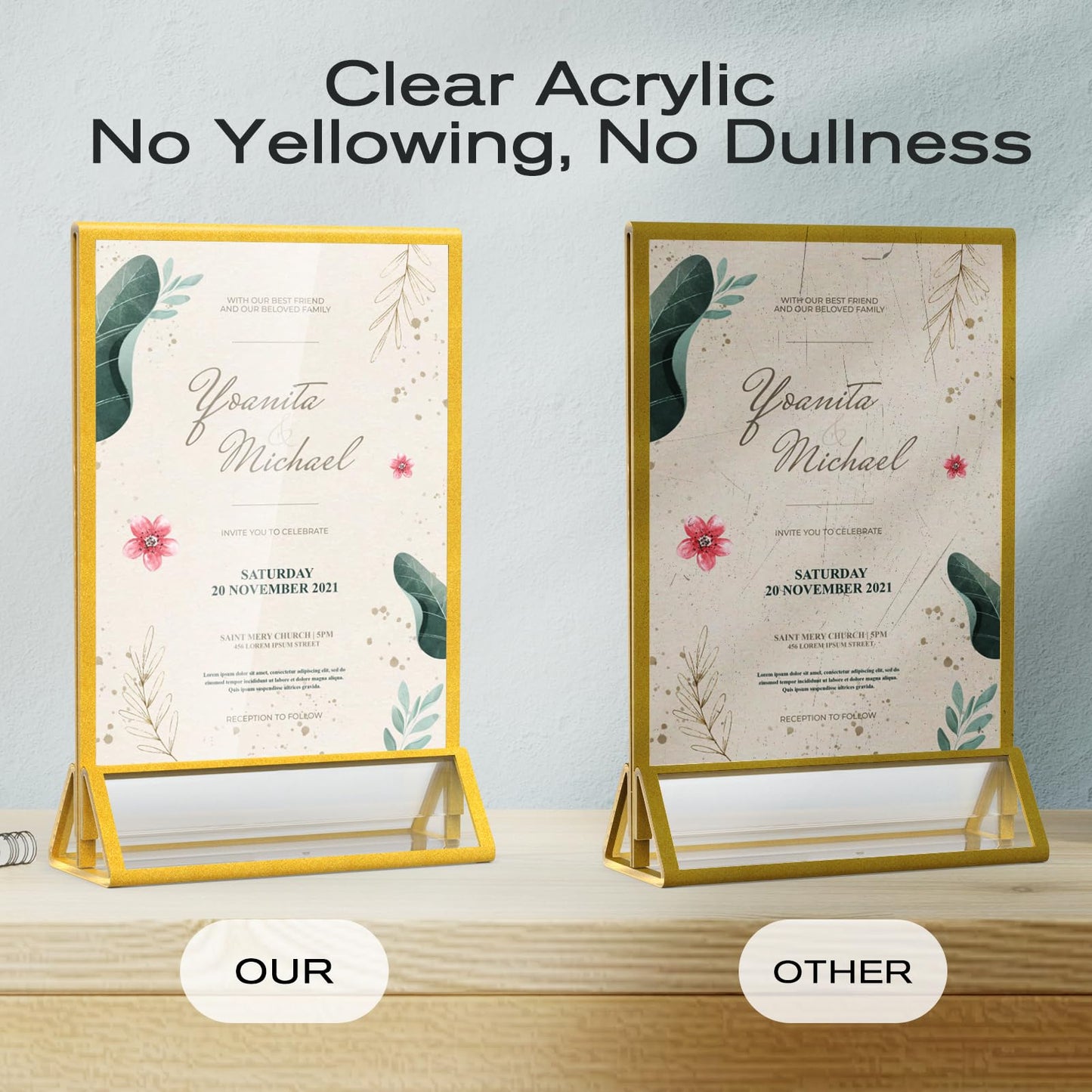 MaxGear 5x7 Gold Acrylic Sign Holder 12 Pack, Gold Table Number Holders, Mini Frames Double Sided Acrylic Picture Frames Photo Stand, Clear Menu Flyer Stand for Wedding, Home, Restaurant