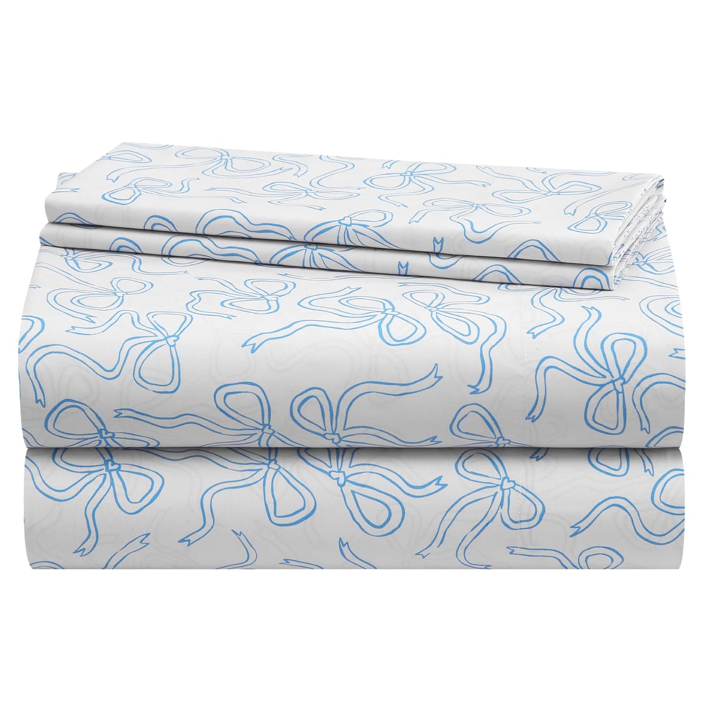 Urban Lifestyle 4-Piece Full Sheet Set,Coquette Bow Design in Baby Blue, Includes Fitted Sheet, Flat Sheet & 2 Pillowcases,Soft & Stylish Bedding for Girls and Teens