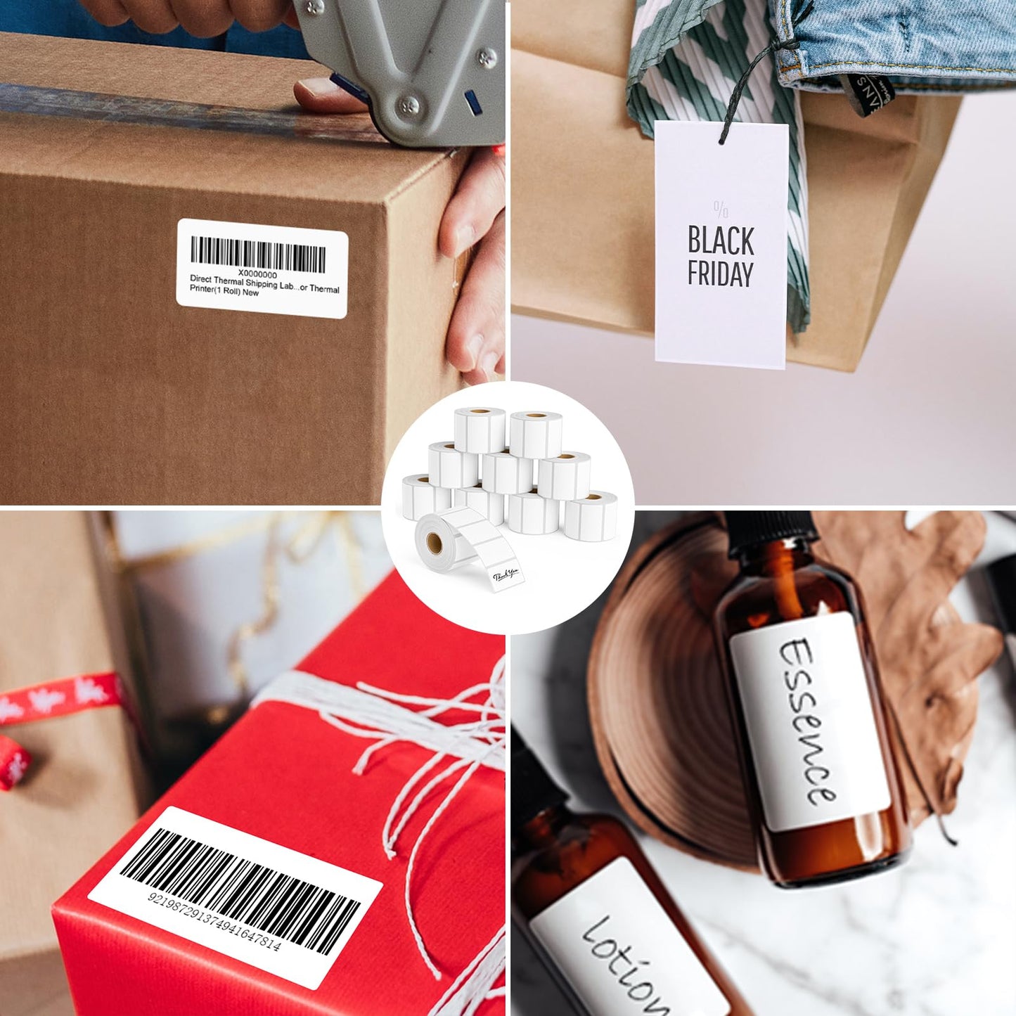2" X 1” Direct Thermal Labels,Permanent Adhesive，White Self-Adhesive Barcode Label Paper Compatible with Direct Thermal Printers for Business Use(10 Rolls, 1000 Labels/Roll)