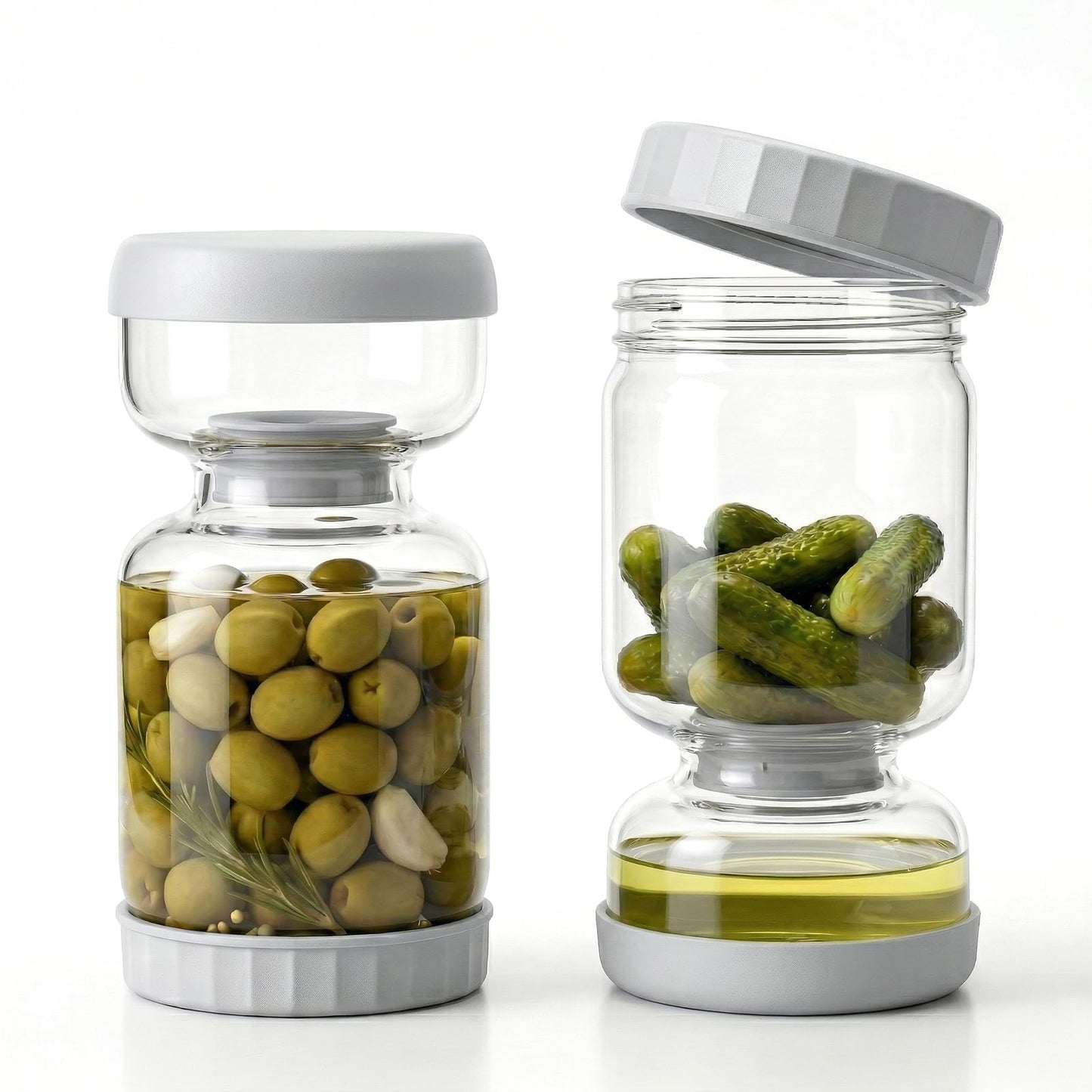 Homnoble Pickle Jar, Pickle and Olive Hourglass Jar Pickle Juice Separator from Wet and Dry, Upgrade Food-grade ABS Lid and BPA Free Hourglass Pickle Jar for Airtight Food Storage 2 Pack