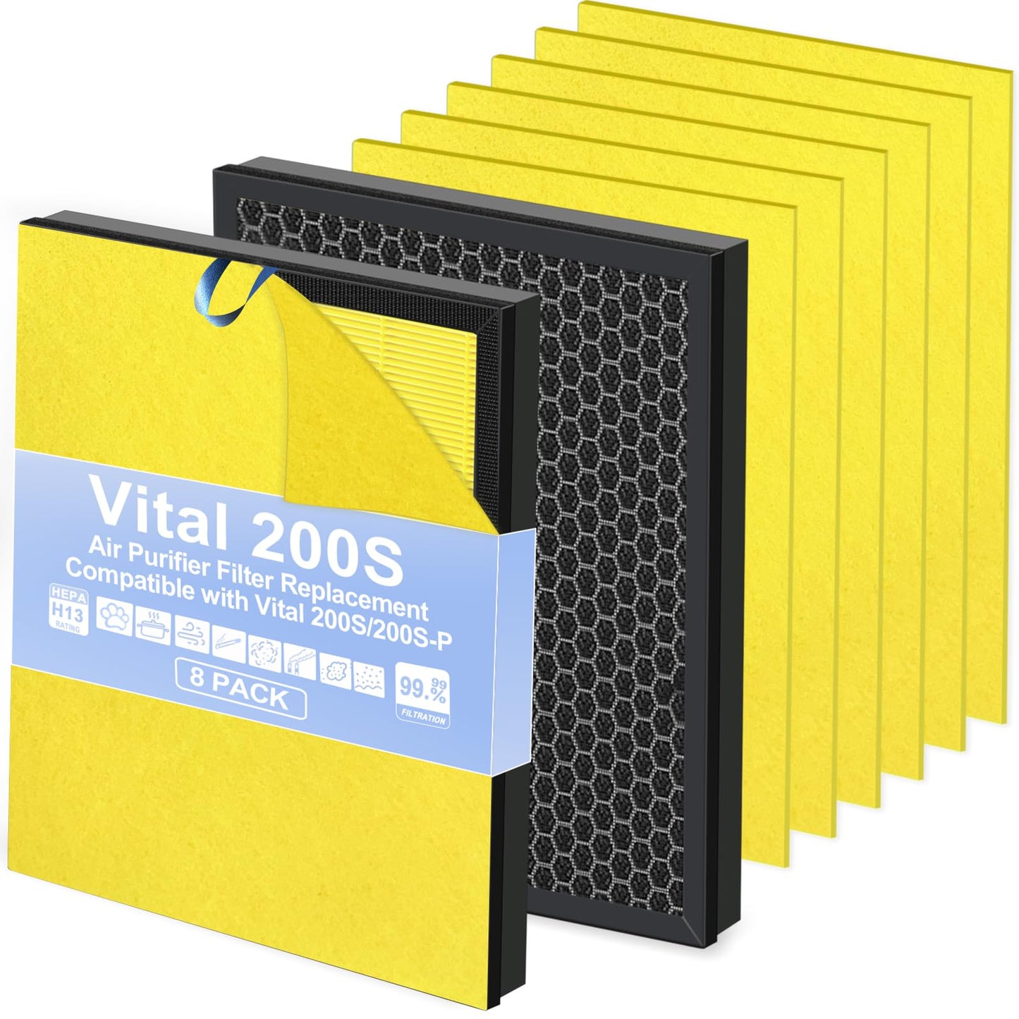 ClearHalo Upgraded Vital 200S Replacement Filter Compatible with LEVOIT Vital 200S and Vital 200S-P Air Purifier, 2 HEPA + 6 Pre-Filters, H13 True HEPA High-Efficiency Activated Carbon, Vital 200S-RF