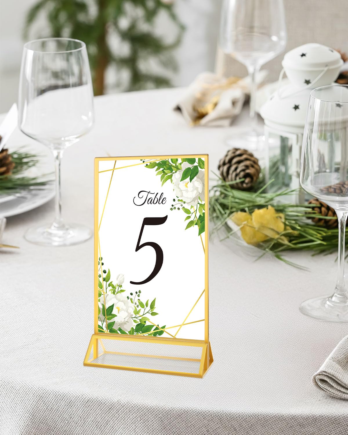 Alffun 24 Pack 5x7 Gold Acrylic Sign Holders, Double Sided Picture Frame Stands, Clear Table Menu Holder Display Stand for Wedding Table Numbers, Restaurant Signs, Party, Office Photos