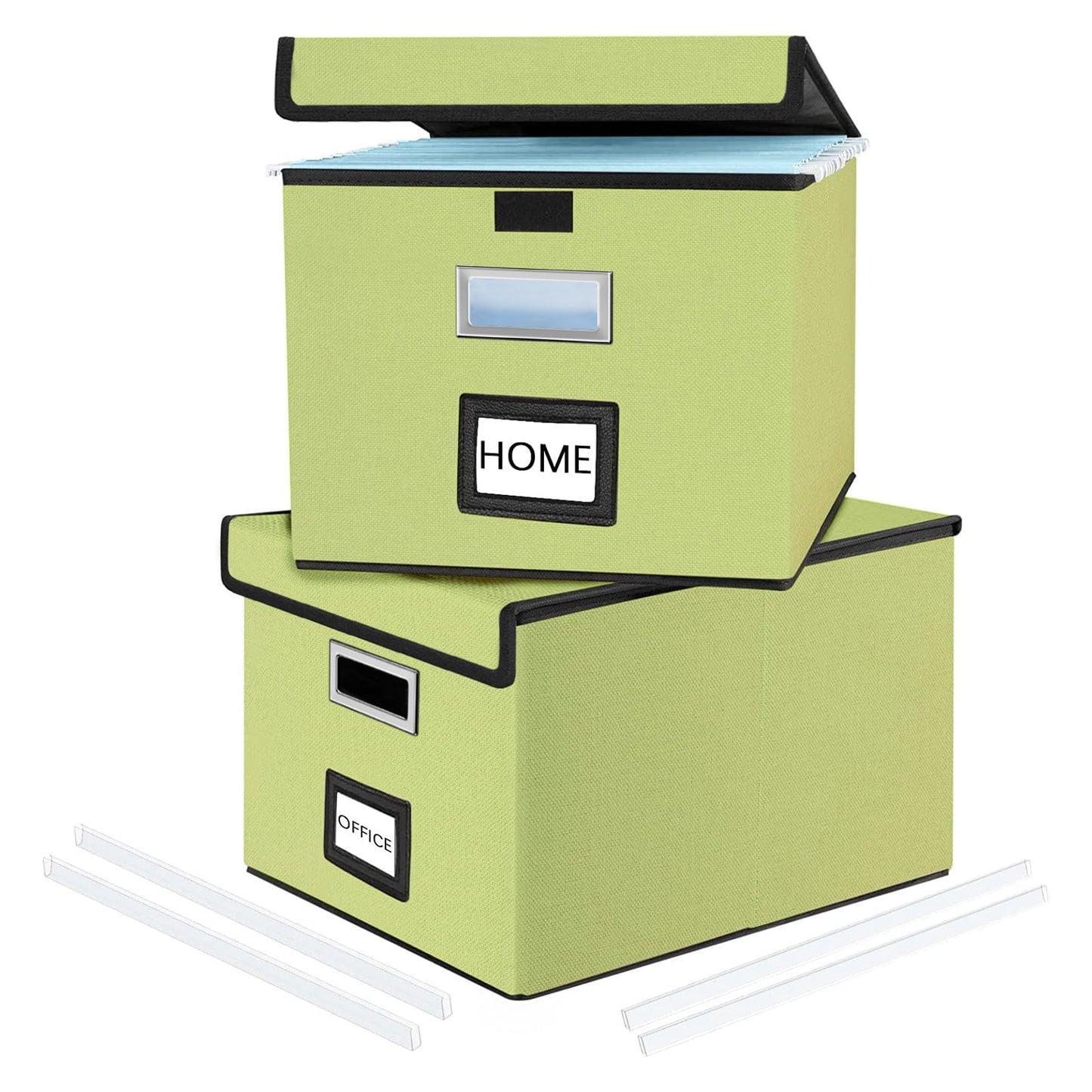 Huolewa File Organizer Boxes with Lids, Linen Hanging Filing & Storage Box with Plastic Slide for Office/Decor/Home, Universal Hanging Filing Organization Box for Letter/Legal Folder