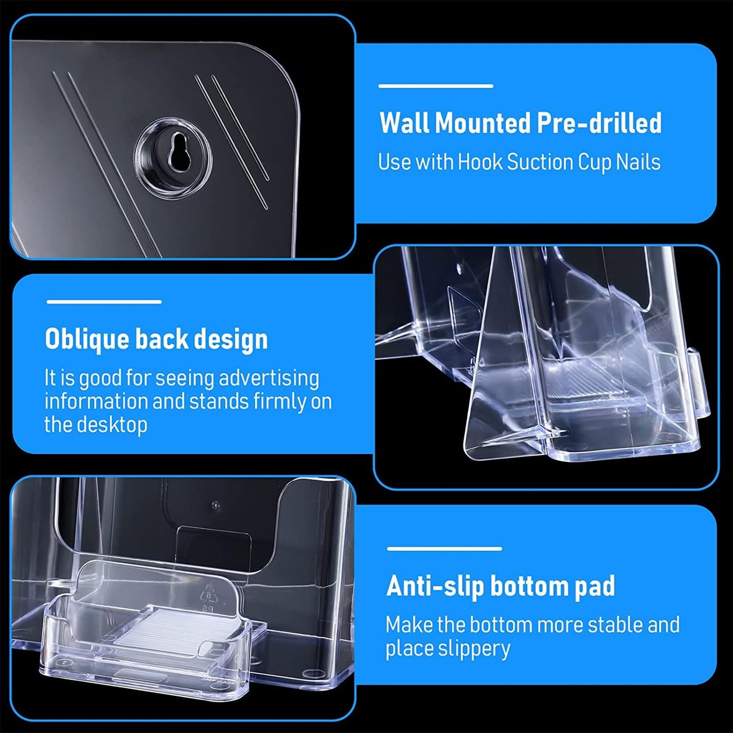 Remerry 8 Set 6.5 Inch Acrylic Brochure Holder with Business Card Pocket, Wide Bifold Clear Brochure Display Stand Flyer Holder for Pamphlet Literature Magazine Booklet, Desk or Wall Mount Display