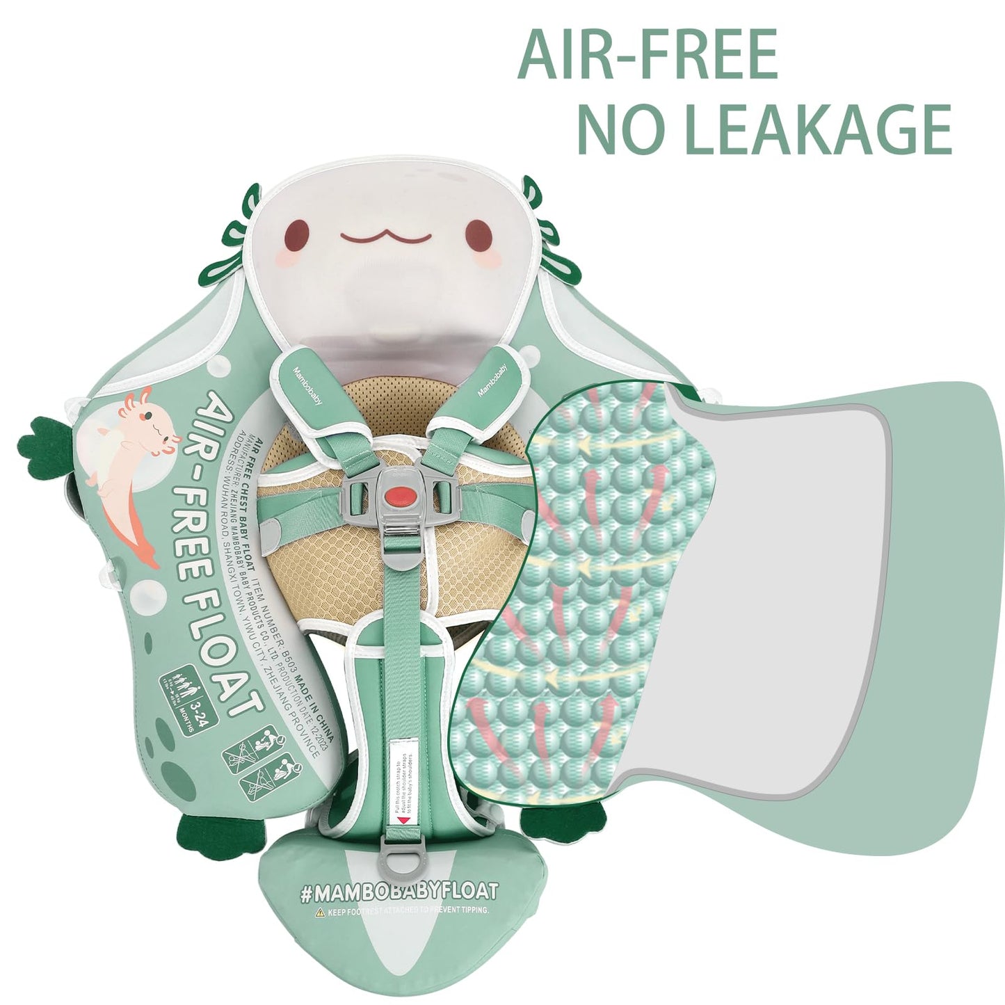 Mambobaby Float Non-Inflatable Baby Swimming Pool Float with Exclusive Patent - Skin Friendly Trainer for Infants & Toddlers-Green