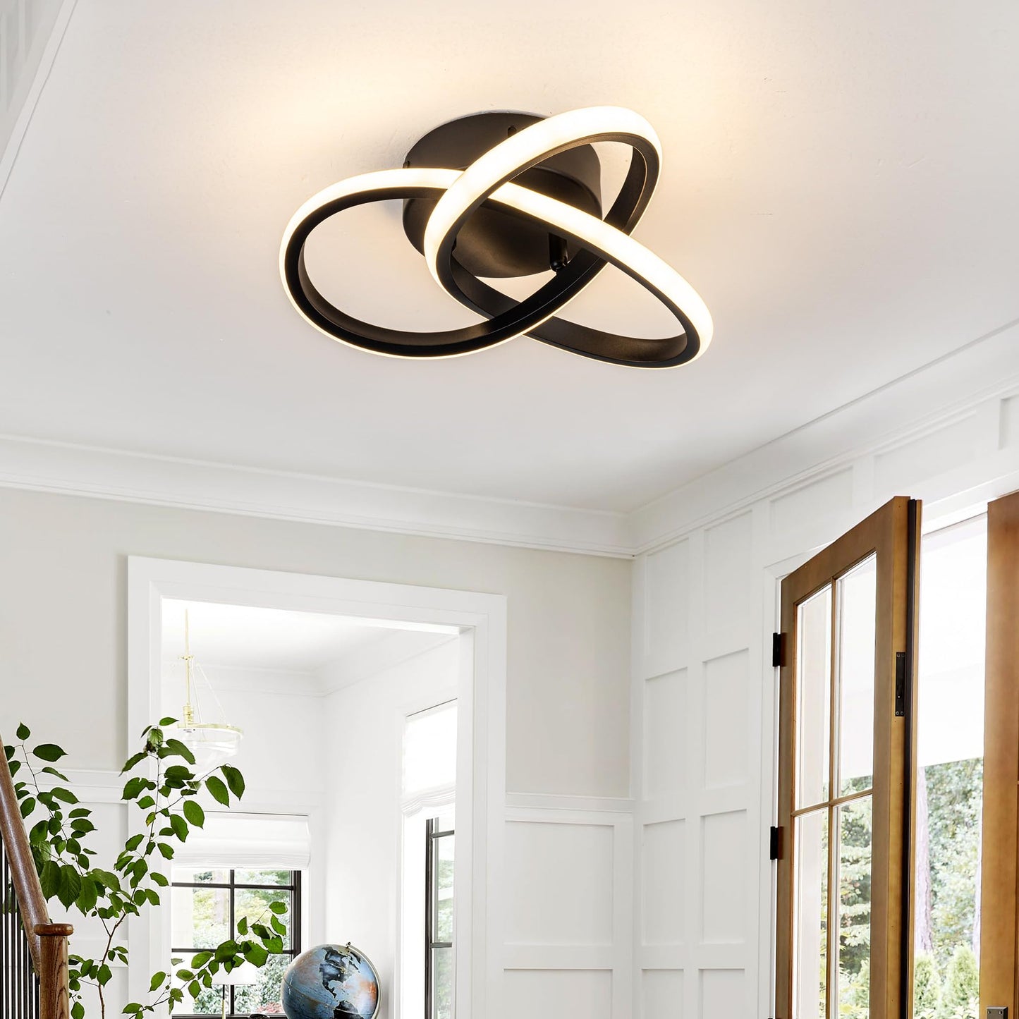 TIAZFCA 10 Inch Modern Ceiling Light, 24W LED Dimmable Ceiling Light with Remote Control, 3000-6000K Color Temperature Adjustable, Black Small Chandelier for Bedroom, Entryway, Hallway, Kitchen