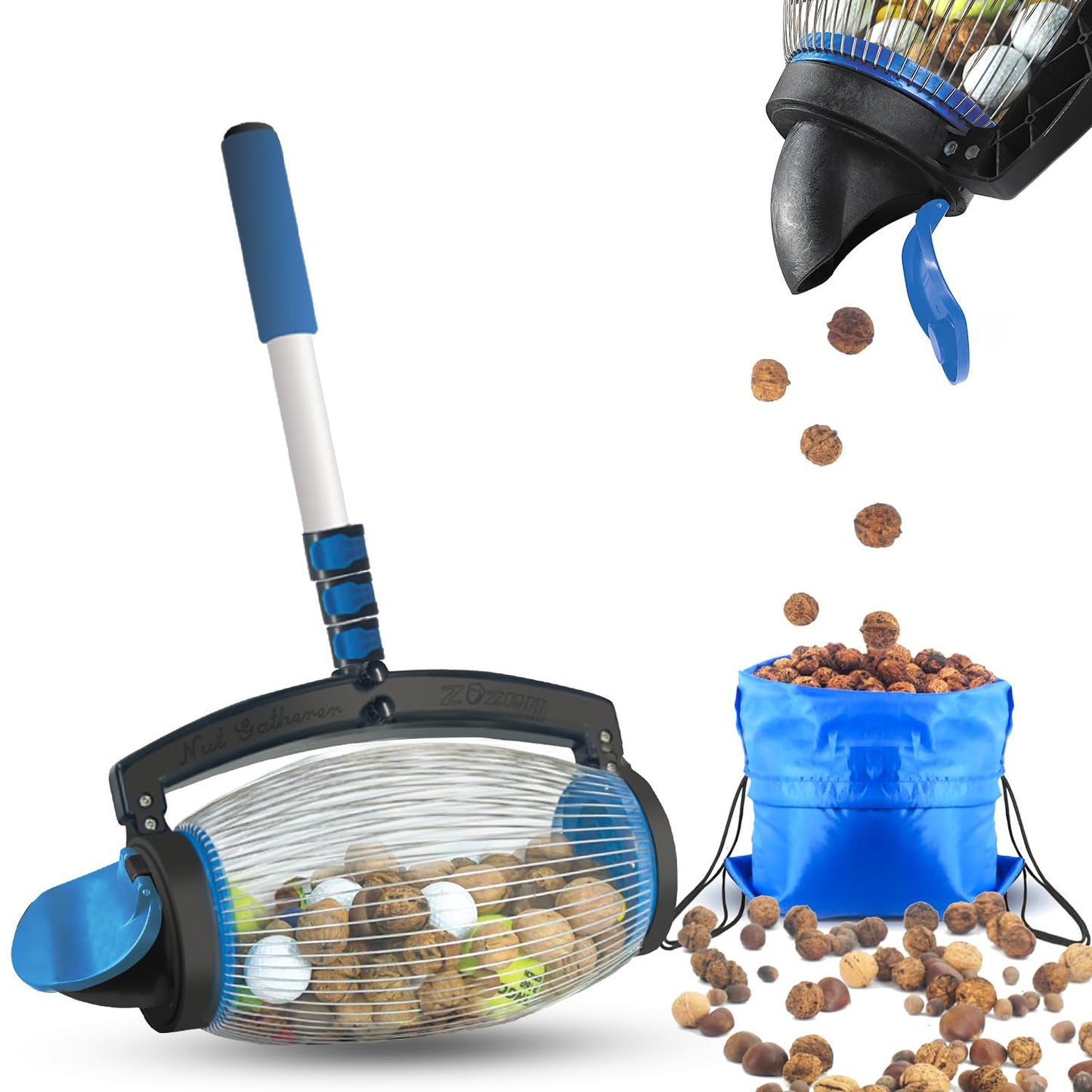 Zozen Nut Gatherer, Pecan Picker Upper, Walnut Picker Upper Roller, Directly Dump Outlet/Also Apply to Hickory Nuts, Chestnuts, Buckeyes, Golf, Butternuts, Objects Size 3/4'' to 2''; 1.5 Gallon