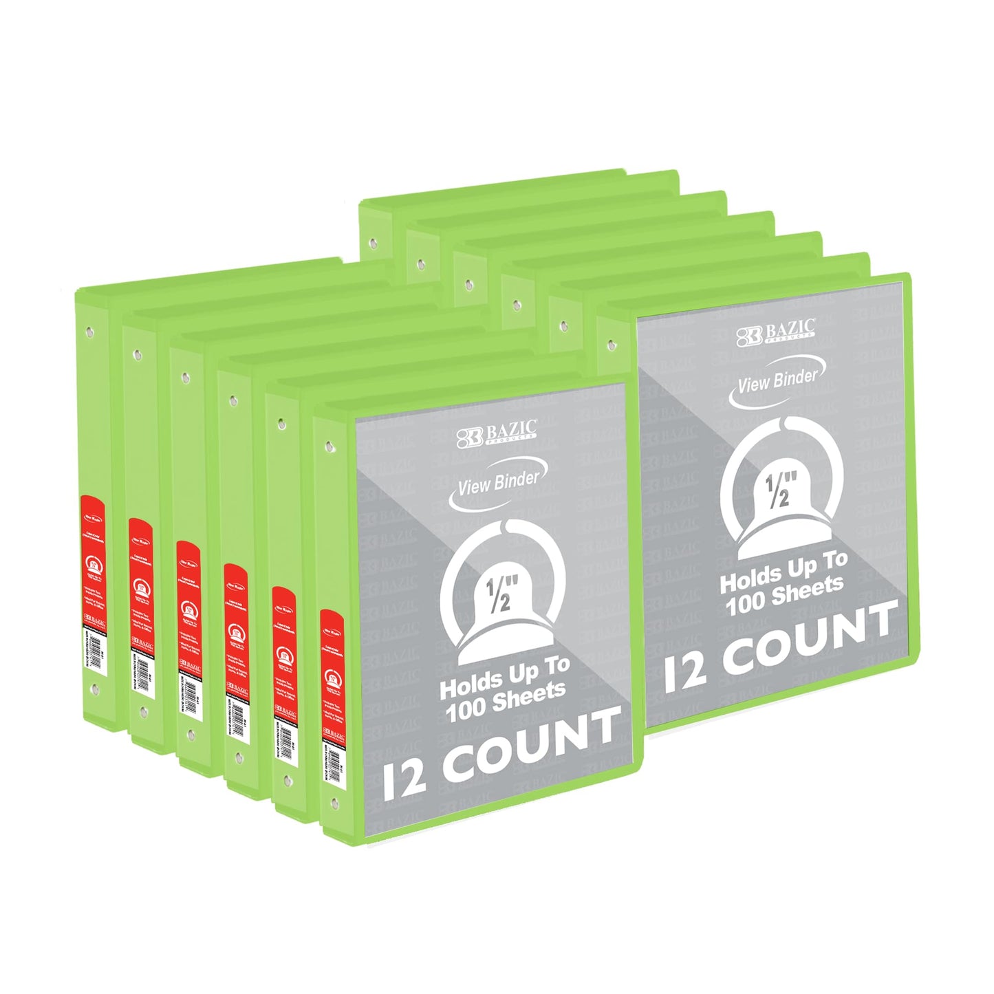 BAZIC Products Lime Green 0.5 Inch View Binder, 3 Ring, Cs/12
