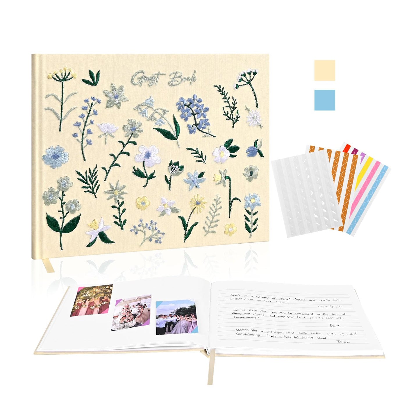 Wedding Guest Book–Elegant Embroidered Guest Book for Wedding Reception, Baby Shower–Wedding Guest Book Alternative with Photo Corners,120 Blank&Lined Pages, Polaroid Guest Book Keepsake