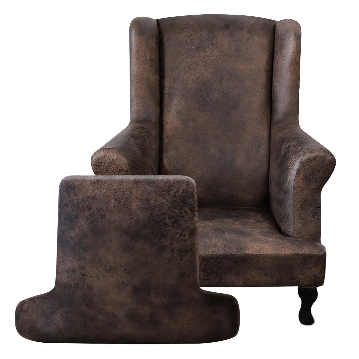 ANARACHON Leather Look Wingback Chair Covers, 2-Piece Wing Chair slipcover,Stretch Wing Back Armchair Slipcovers with Elastic Bottom, Soft Spandex FurnitureProtector for Living Room (Brown #2)