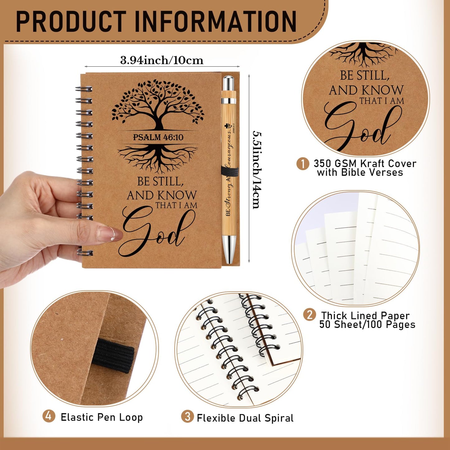 Kosiz 40 Pcs/20 Set Fathers Day Christian Gifts Bulk Religious Spiral Notebook with Bible Verse Pen Prayer Journal Inspirational Notepad for Men Women Church Birthday Bible Study (English Tree of Life)