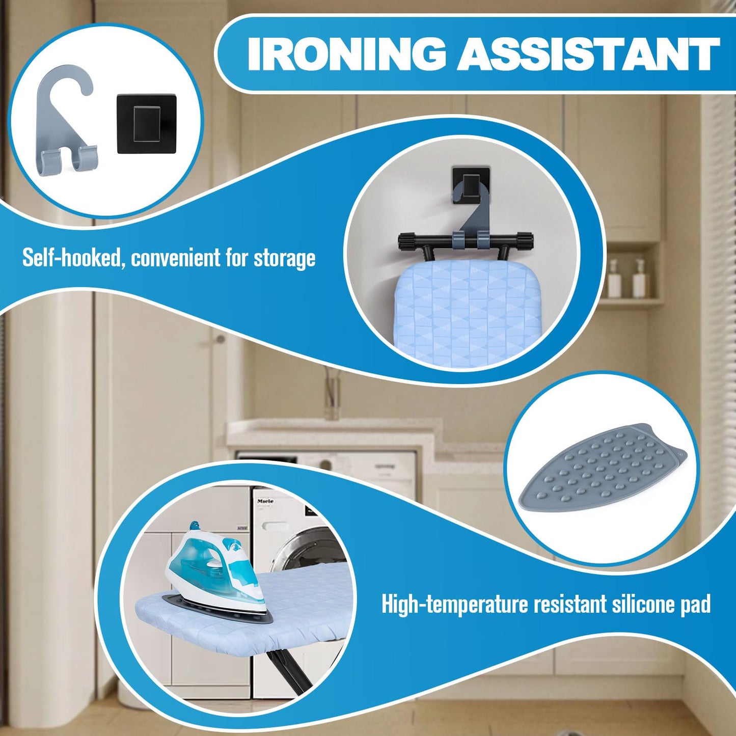 Ironing Board with Silicon Iron Mat Heavy Metal Frame Legs Iron Stand for Home, Laundry Room, Foldable Compact Ironing Board Wall Mount Hanger, Height Adjustable, 13x43in