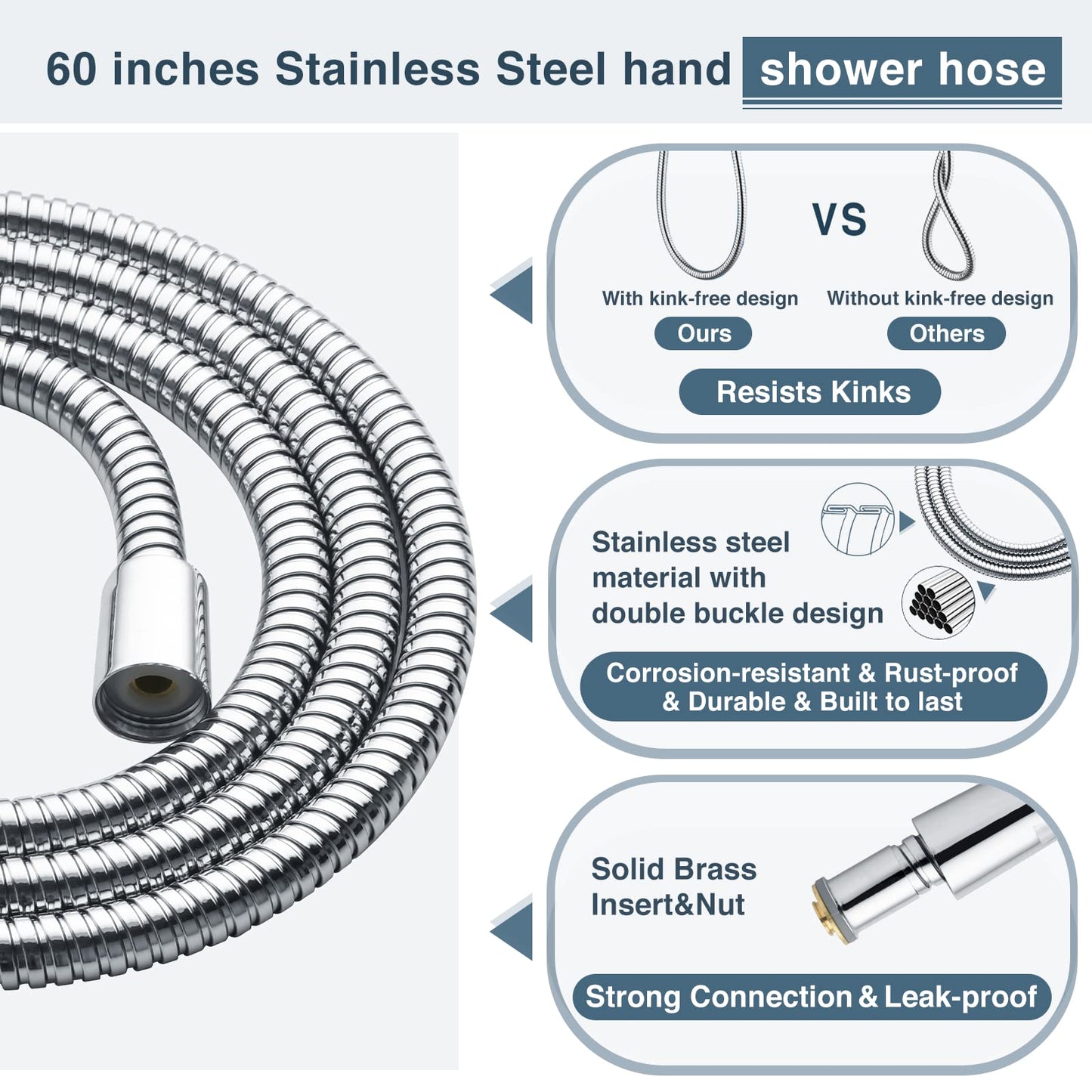 BRIGHT SHOWERS High Pressure Dual Shower Head Combo, Handheld Showerhead Rainfall Shower Head Combo with Black Face, 60 Inch Long Stainless Steel Shower Hose, Chrome