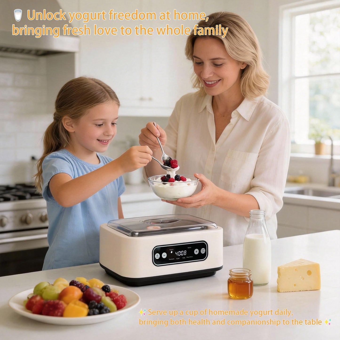 Yogurt Maker，with Timer and Temperature Control, Auto-Shutoff Feature, 1.6-Liter Stainless Steel Inner Pot + 9 Dishwasher-Safe Jars—Easily Make Fresh Probiotic Yogurt and Enjoy Natural Health