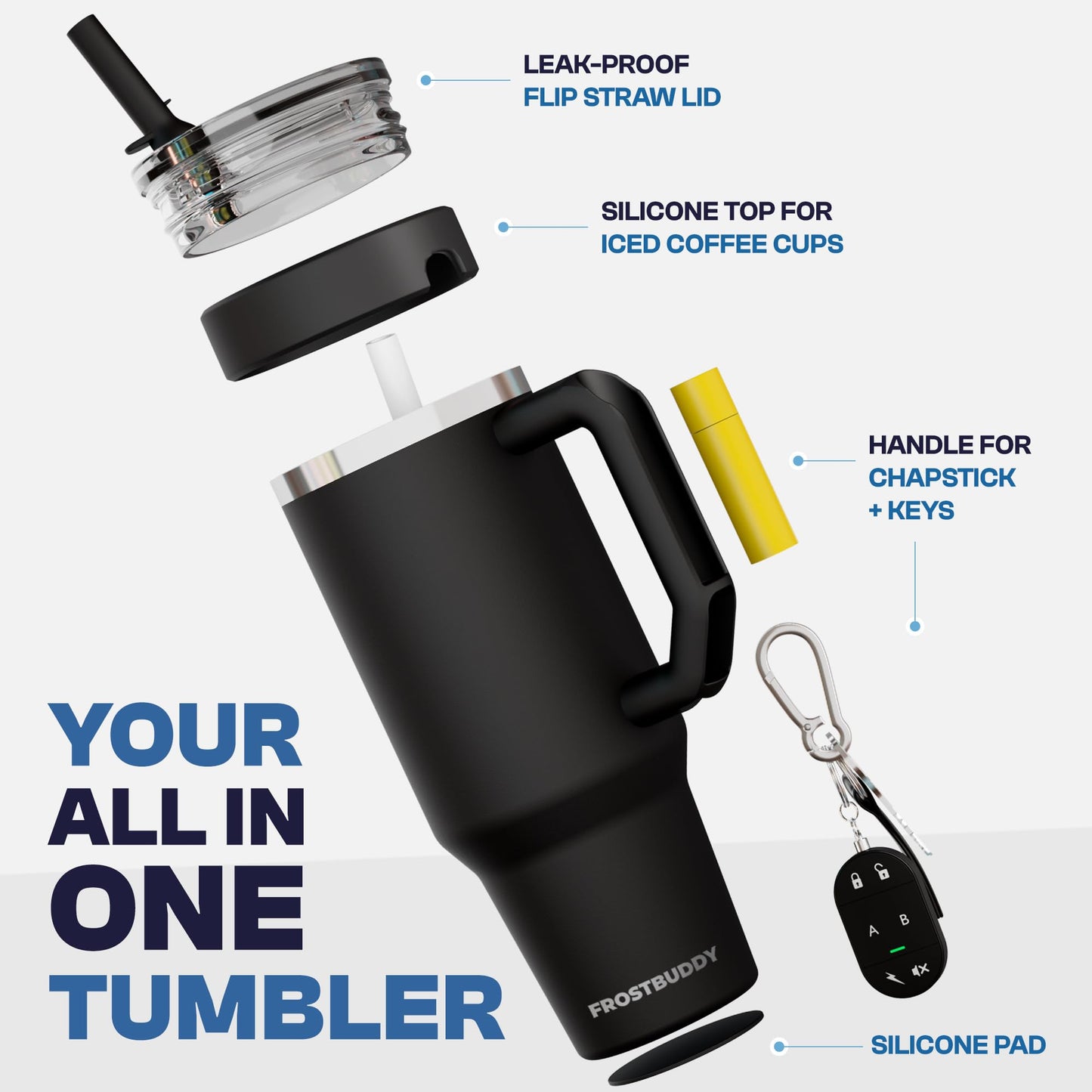 Thicc Buddy - 40 oz Stainless Steel Vacuum Insulated Tumbler with Lid and Straw for Water - Travel Mug Cupholder Friendly - Gifts for Women Men Him Her