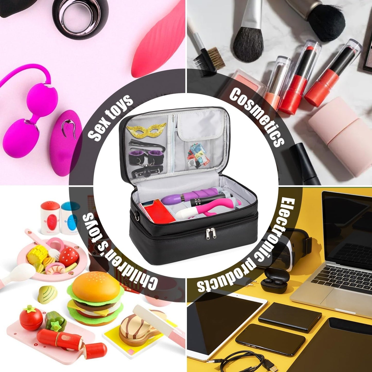 Lockable Sex Toy Storage Bag Lockable Sex Toy Box Adult Toy Gaming Storage Organizer Case – 2-Layer Discreet Toy Bag with Dual Locks, Reusable Storage Box and Toy Bags for Women and Men
