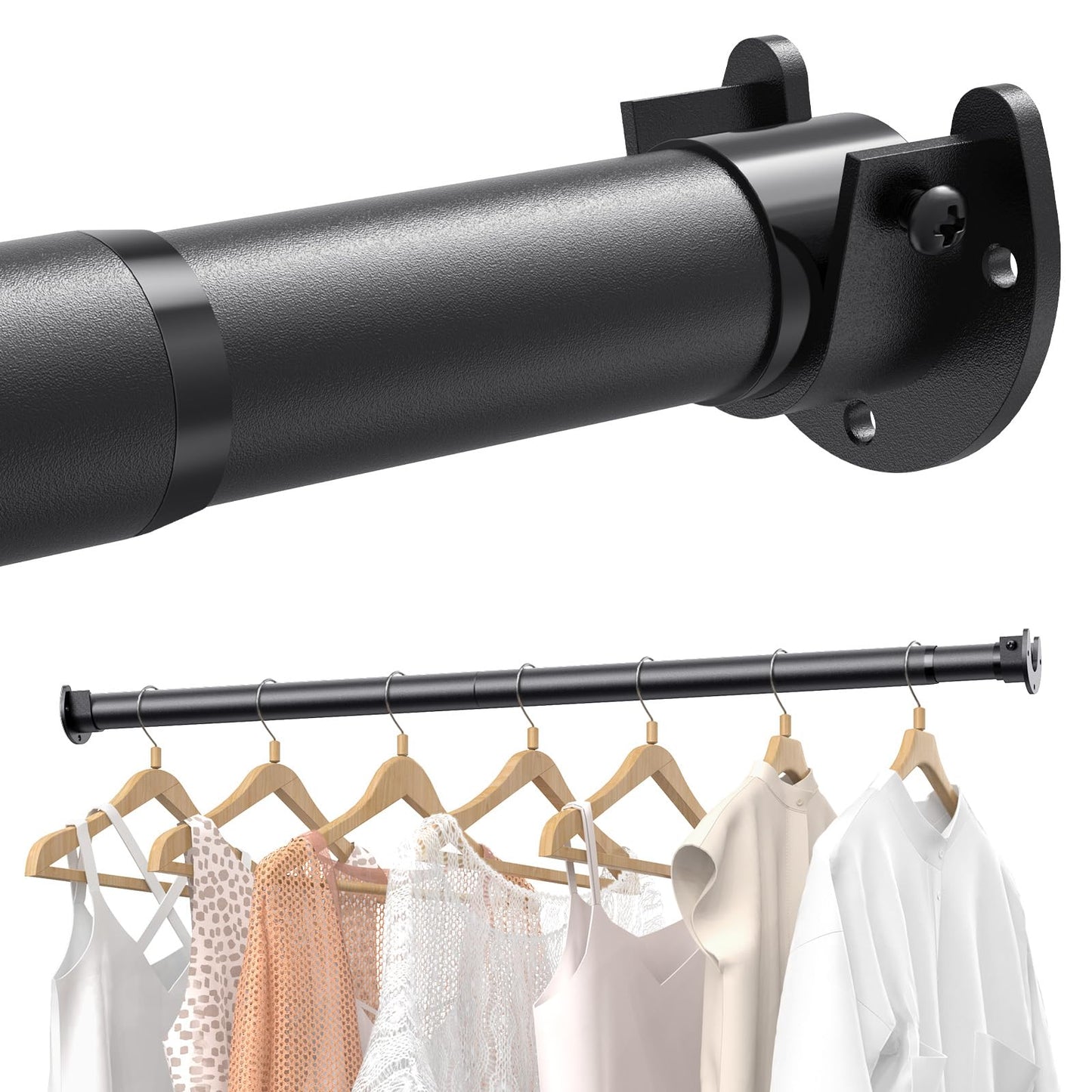 Supforce 3 PACK Closet Rods for Hanging Clothes, 17 to 84 Inches Stepless Adjustable Metal Closet Rod, 1.3 Inches Heavy Duty Clothes Hanging Rod for Closet Wardrobes Laundry RV, Black