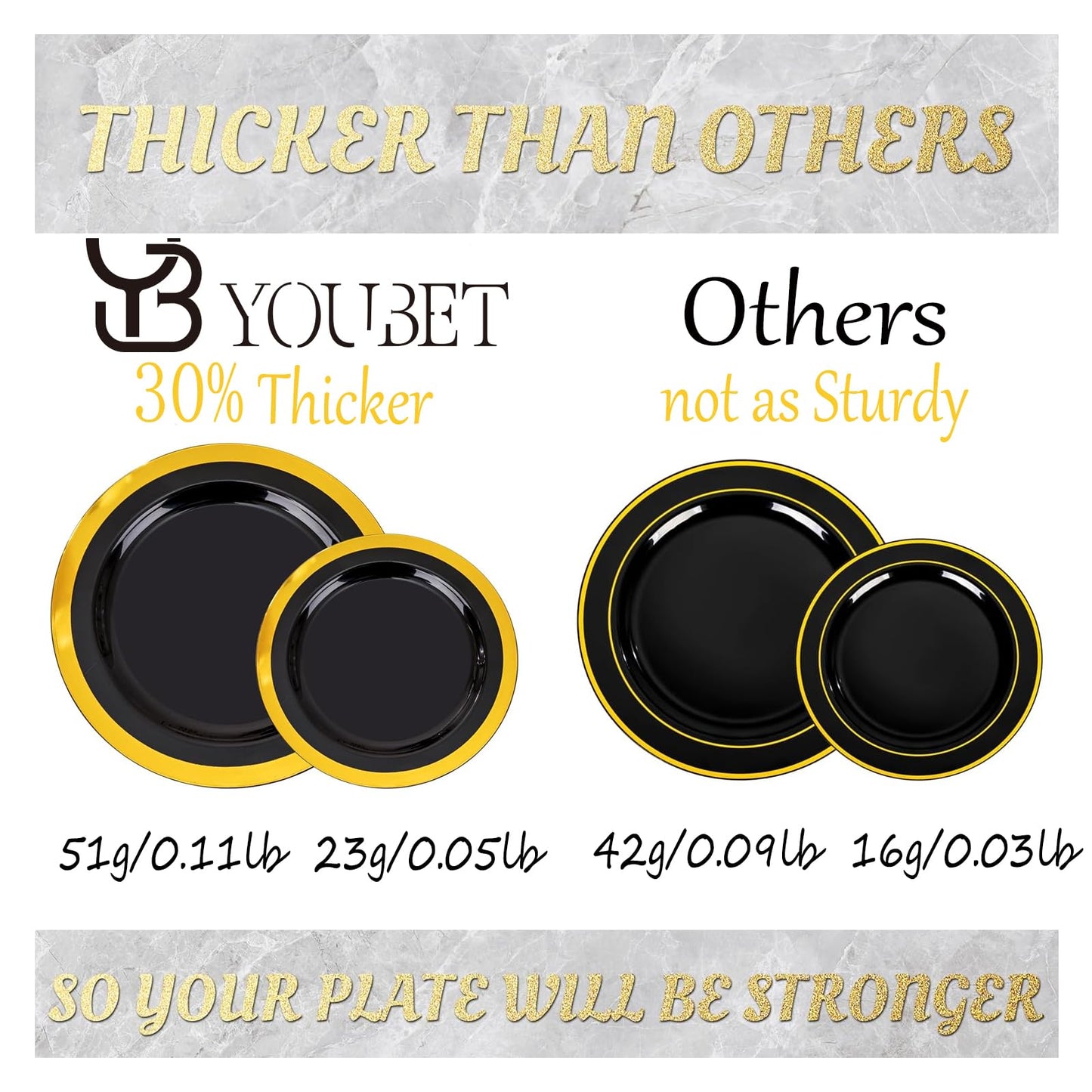 YOUBET 350PCS Black and Gold Plastic Plates - Gold Disposable Dinnerware Sets for 50 Guests - 100 Plastic Plates, 150 Gold Silverware, 50 Cups, 50 Pre Rolled Napkins for Party & Wedding Graduation