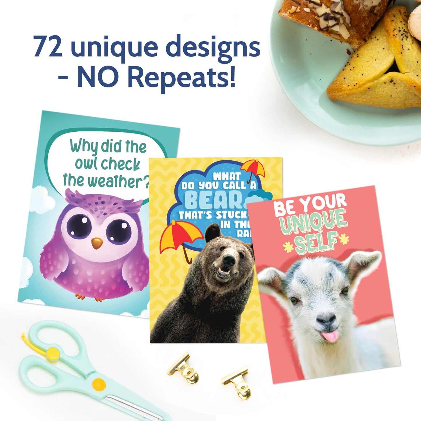 T MARIE 72 Funny Animal Notecard Set with Envelopes and Stickers - 4.5” x 6.25” Humorous Thinking of You Cards - Unique Designs with No Repeats Ideal for Kids, Teachers, Summer Camp, and More