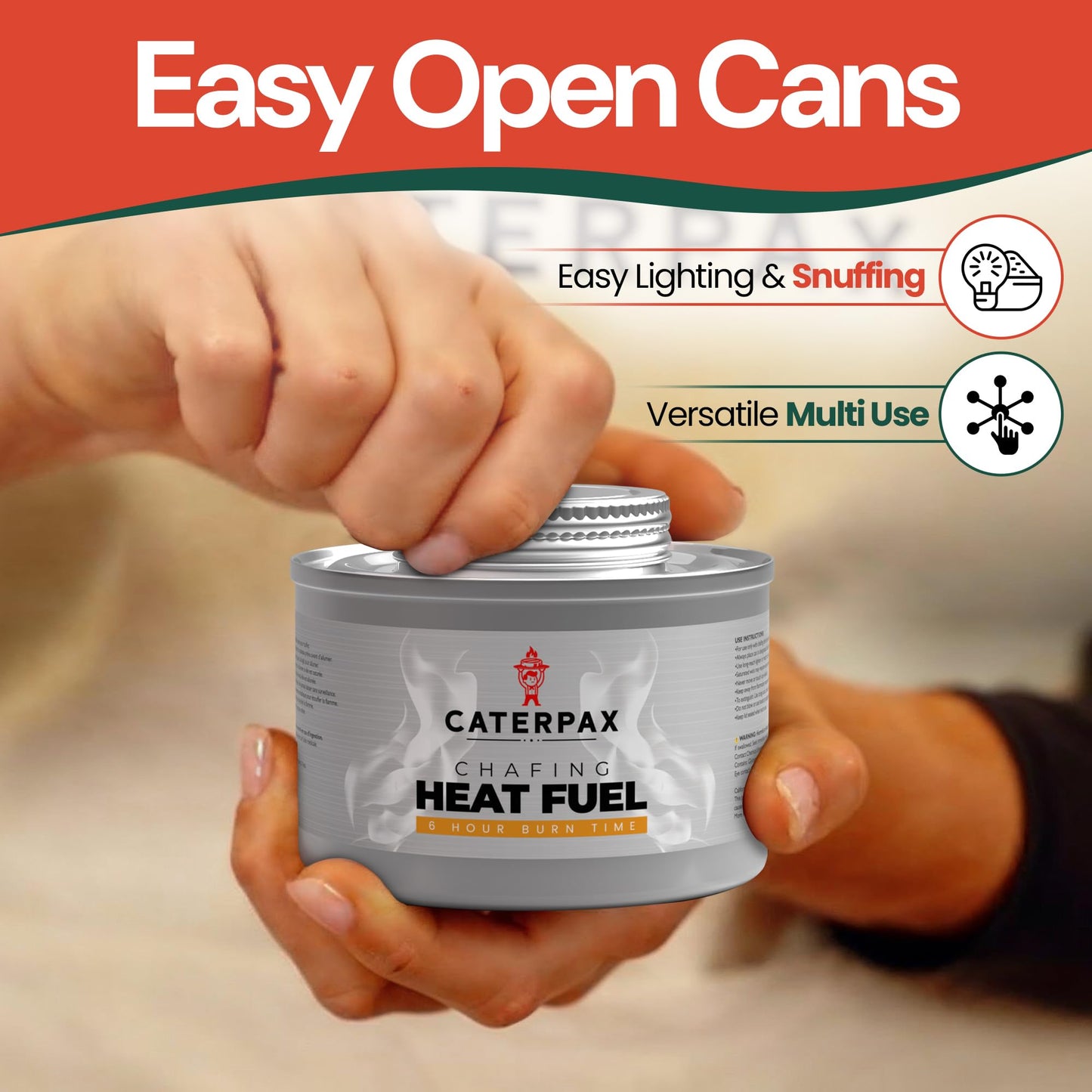 Caterpax - 24 Pack - 6 Hour Chafing Fuel Cans for Food Warmers & Chafing Buffet Trays – Odorless, Smokeless, Long Burn Wick, Easy Lighting, Liquid Fuel, Indoor Safe Buffet Fuel