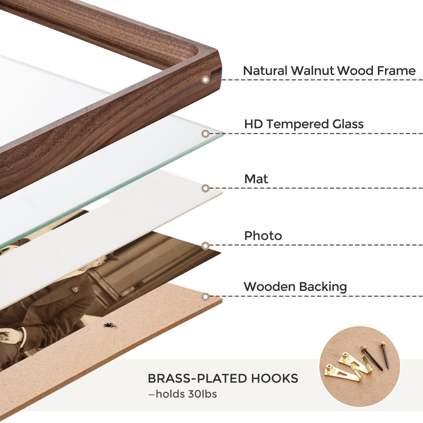 Heimlove 8x10 Picture Frames Natural Walnut,Original Wood Hand Make Crafted Photo Frame with Mat to 5x7 Graduation Picture Display,Family Picture,Wedding Picture Tabletop & Wall Decoration