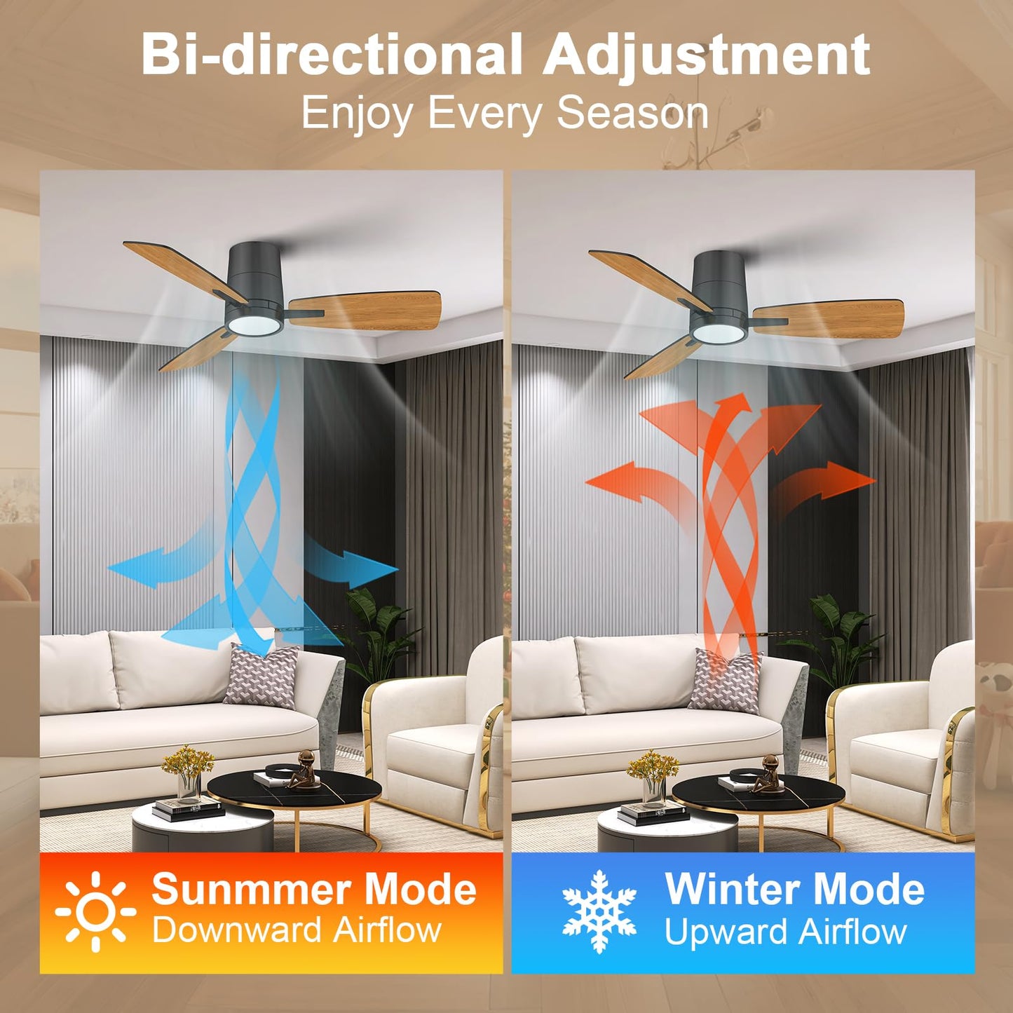Atolit Ceiling Fans with Lights,42 inch,Quiet Reversible Motor,Easy to Install,6 Speeds,Dimmable,Timer, Black Modern Ceiling Fan for Living Room, Bedroom, Kitchen, Dining room, Office