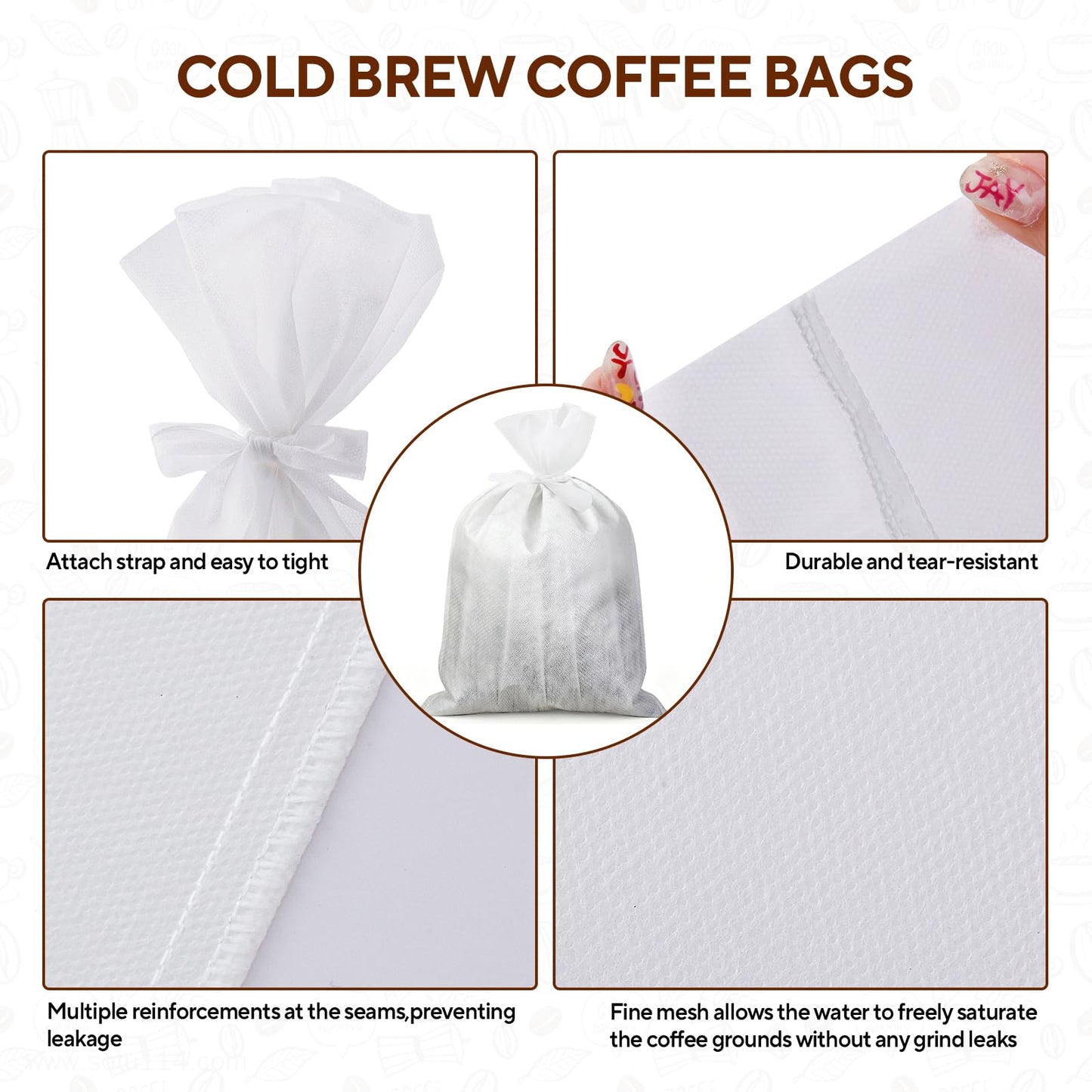 Hogurity 60PCS Commercial Cold Brew Coffee Bags with Drawstring, 20" X 20" Disposable Coffee Filters for 5 Gallon Buckets and Commercial Model Cold Brew Coffee Makers