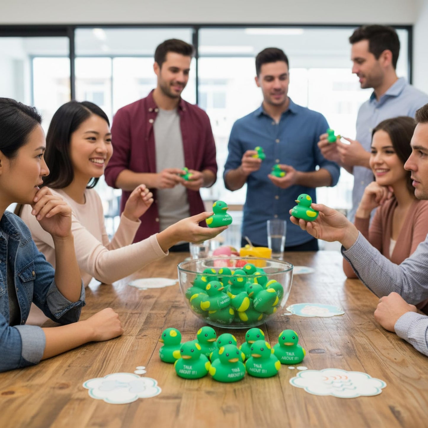 Deekin 100 Pcs Mental Health Rubber Duck Bulk Green Ribbon Mental Health Awareness Items Gifts for Self Care Adults Charity Office Therapist Favors