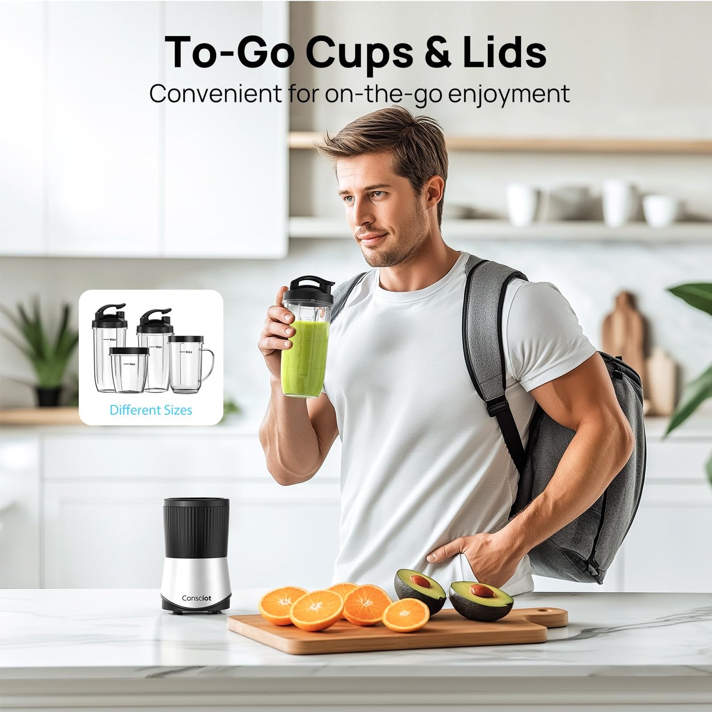 Consciot CB08 16-Piece Blender & Grinder Combo for Kitchen and Personal Size, Blend Shakes and Smoothies, Frozen Drinks, Baby Food, Spreads & More, 4 BPA-Free Portable To-Go Cups, 900 Peak Watts