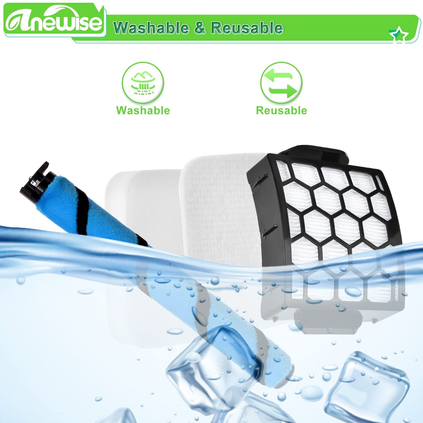 Anewise LA502 Brush Filter for Shark Rotator Lift-Away DuoClean PowerFins LA500 LA455 LA502 LA502NP LA500WM Upright Vacuum, 1 Brush, 2+4 Filters, Part #1483FC2000, XHF320, XFFK320