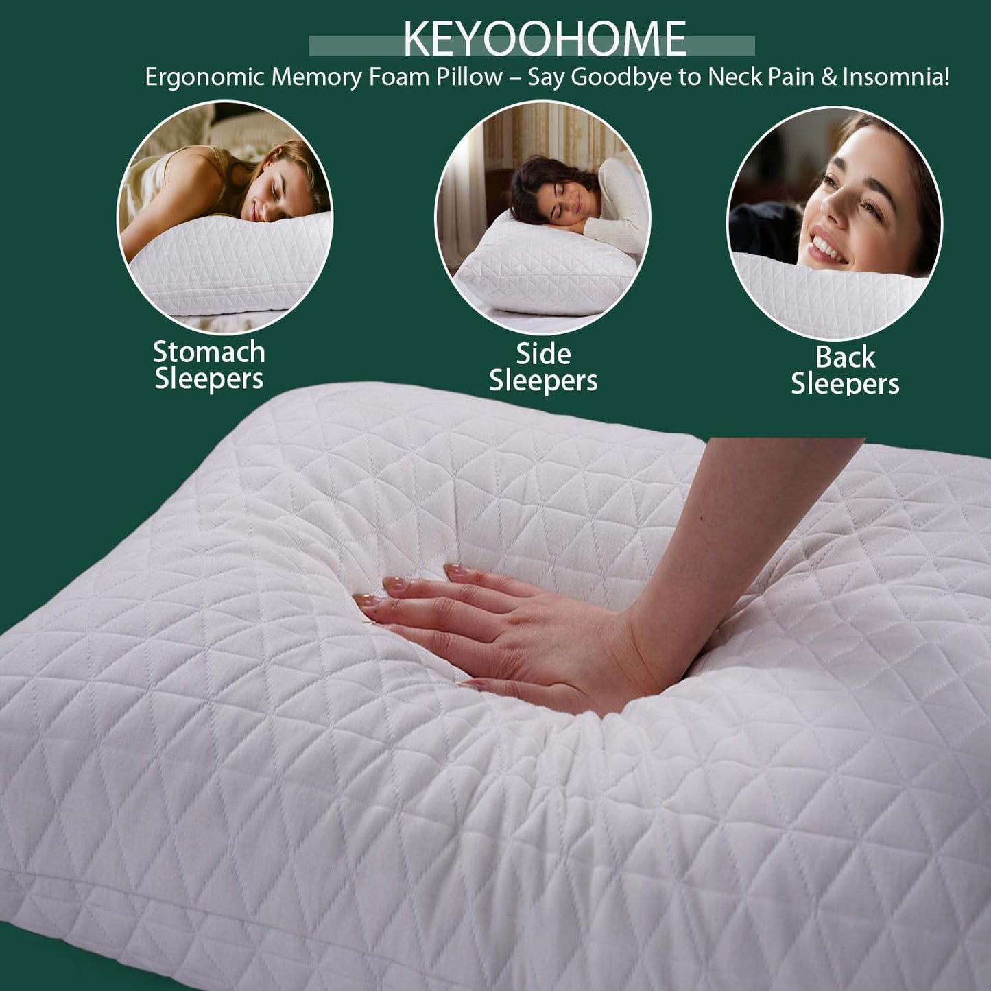 KEYOOHOME Shredded Memory Foam Pillows for Sleeping,Bed Pillows Queen Size Set of 2 Pack Cooling Adjustable,Good for Side and Back Sleeper with Washable Removable Cover